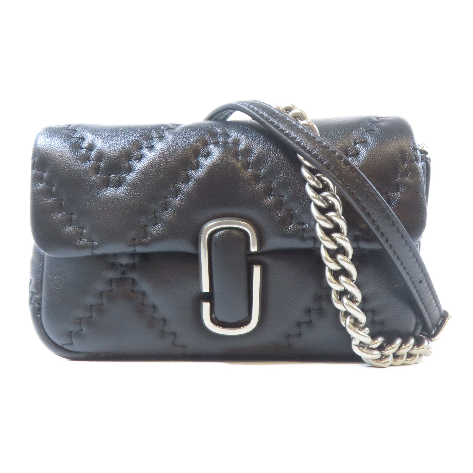 MARC JACOBS 羊皮皮革Shoulder Bag銀扣肩背袋黑色