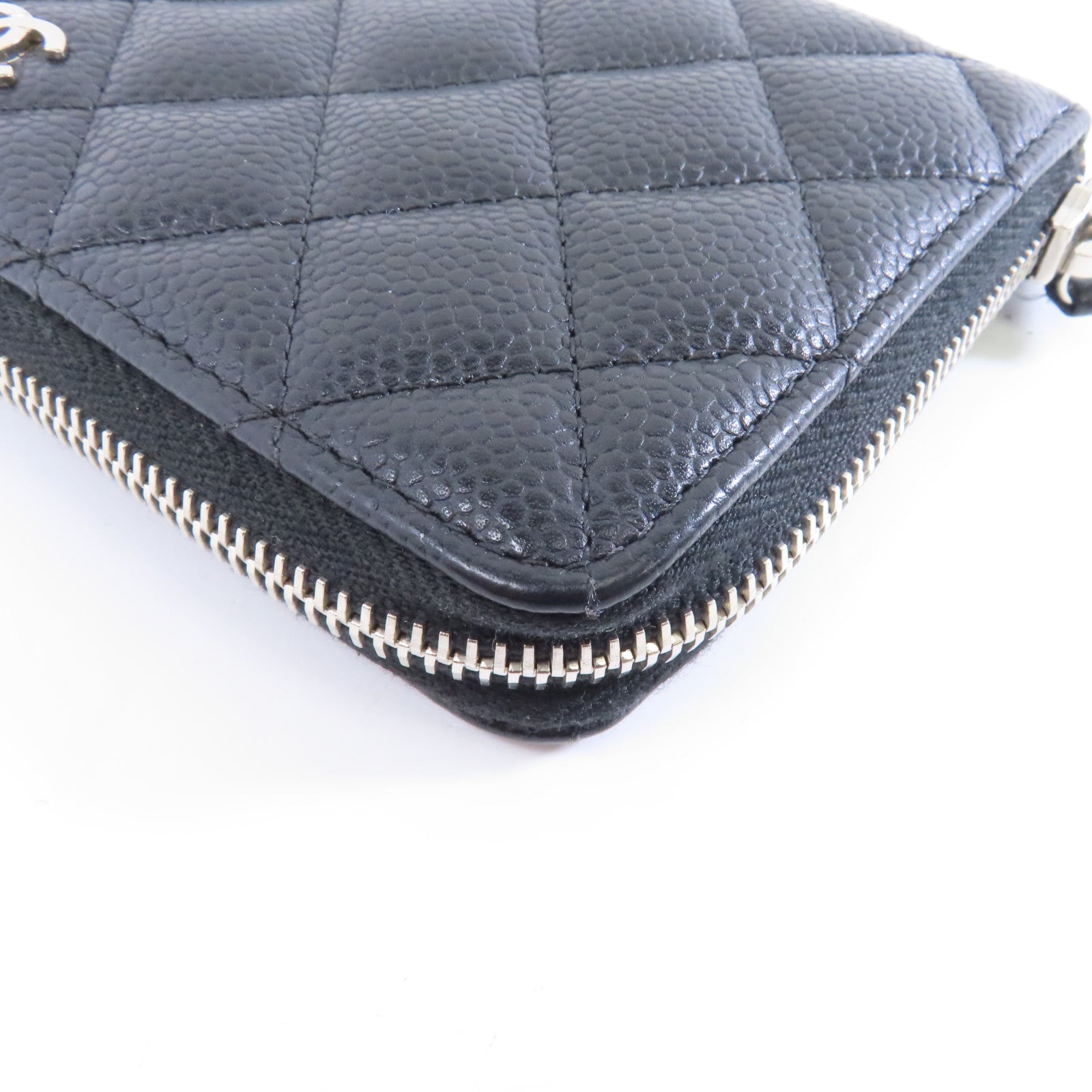 CHANEL 【激減優惠】菱格Caviar皮革Long Zipper銀扣長錢包黑色