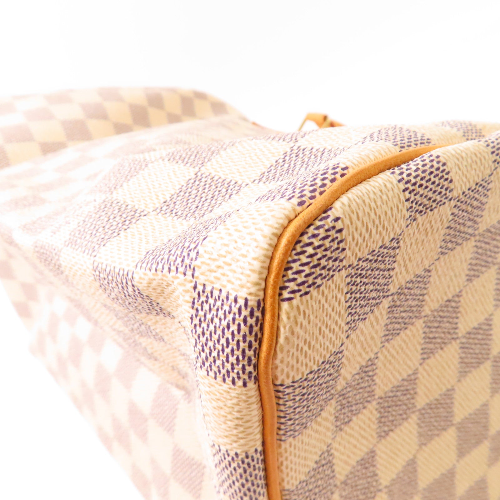 LOUIS VUITTON Damier Azur Speedy 30金扣手挽袋白色