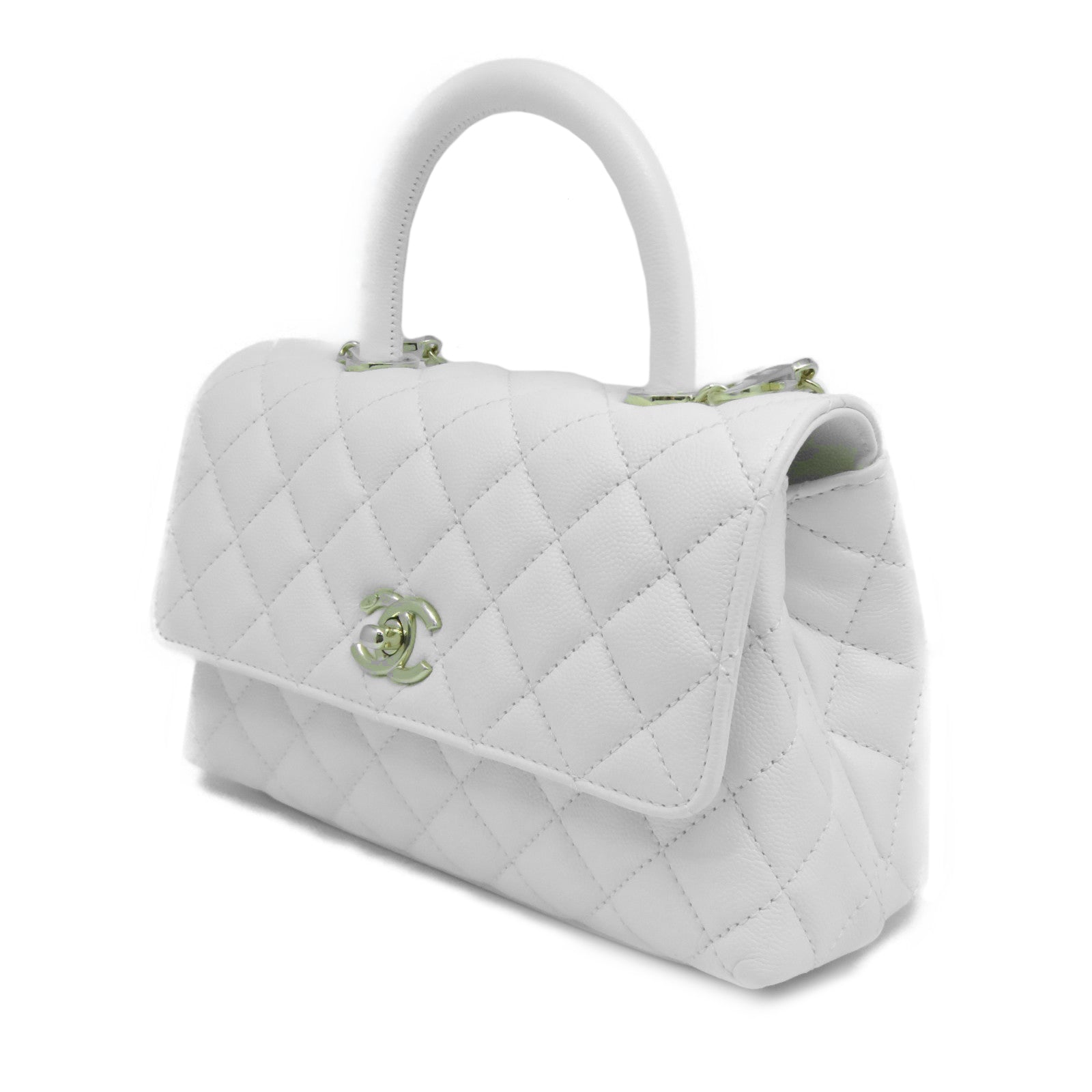 CHANEL 【激減優惠】菱格Caviar皮革Coco Handle金扣鏈帶肩背袋白色
