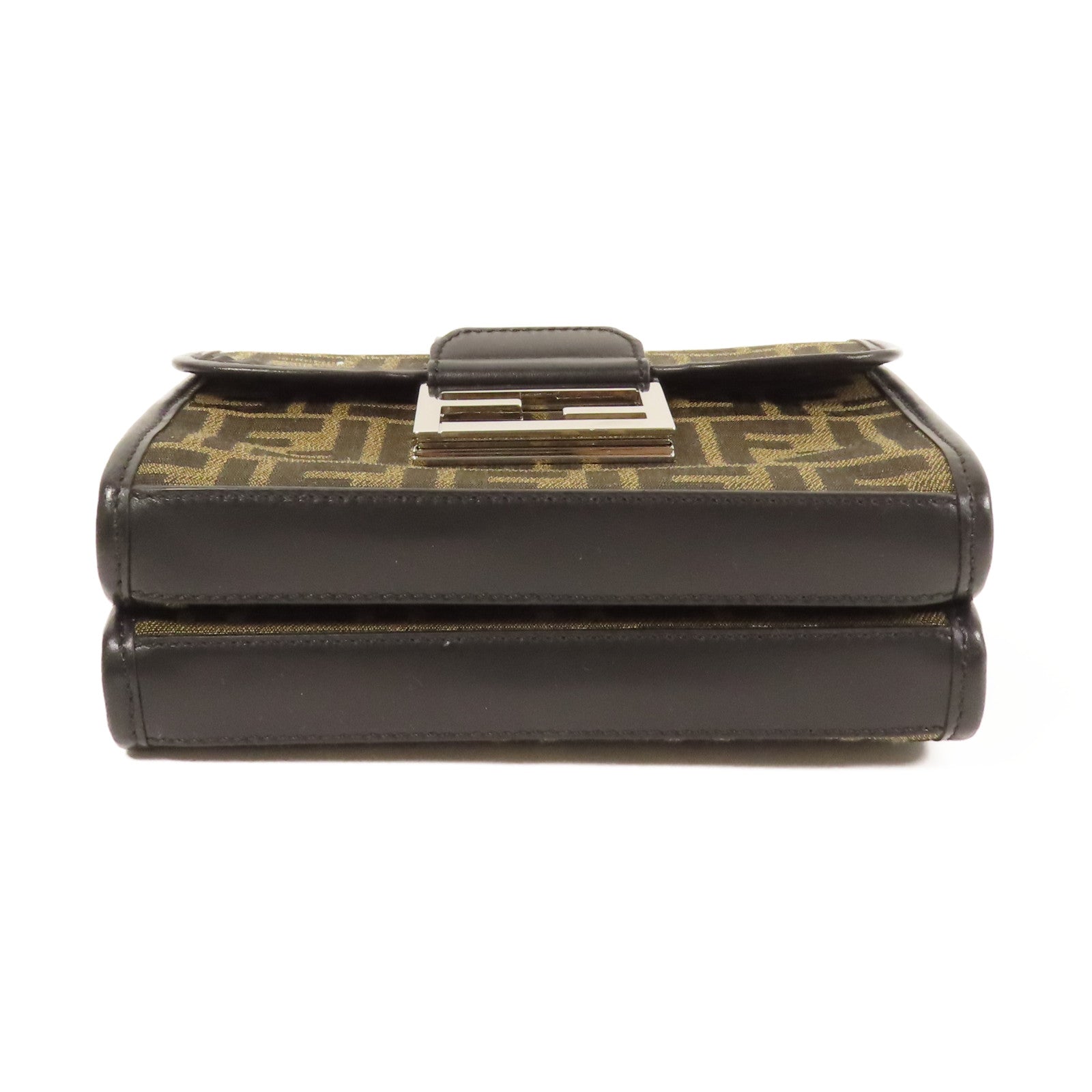 FENDI 帆布Double Baguette銀扣肩背袋棕色