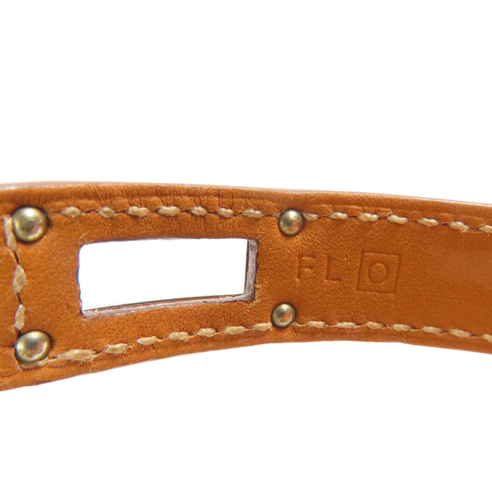 HERMES 牛皮皮革Kelly Double Tour銀扣手帶Feu