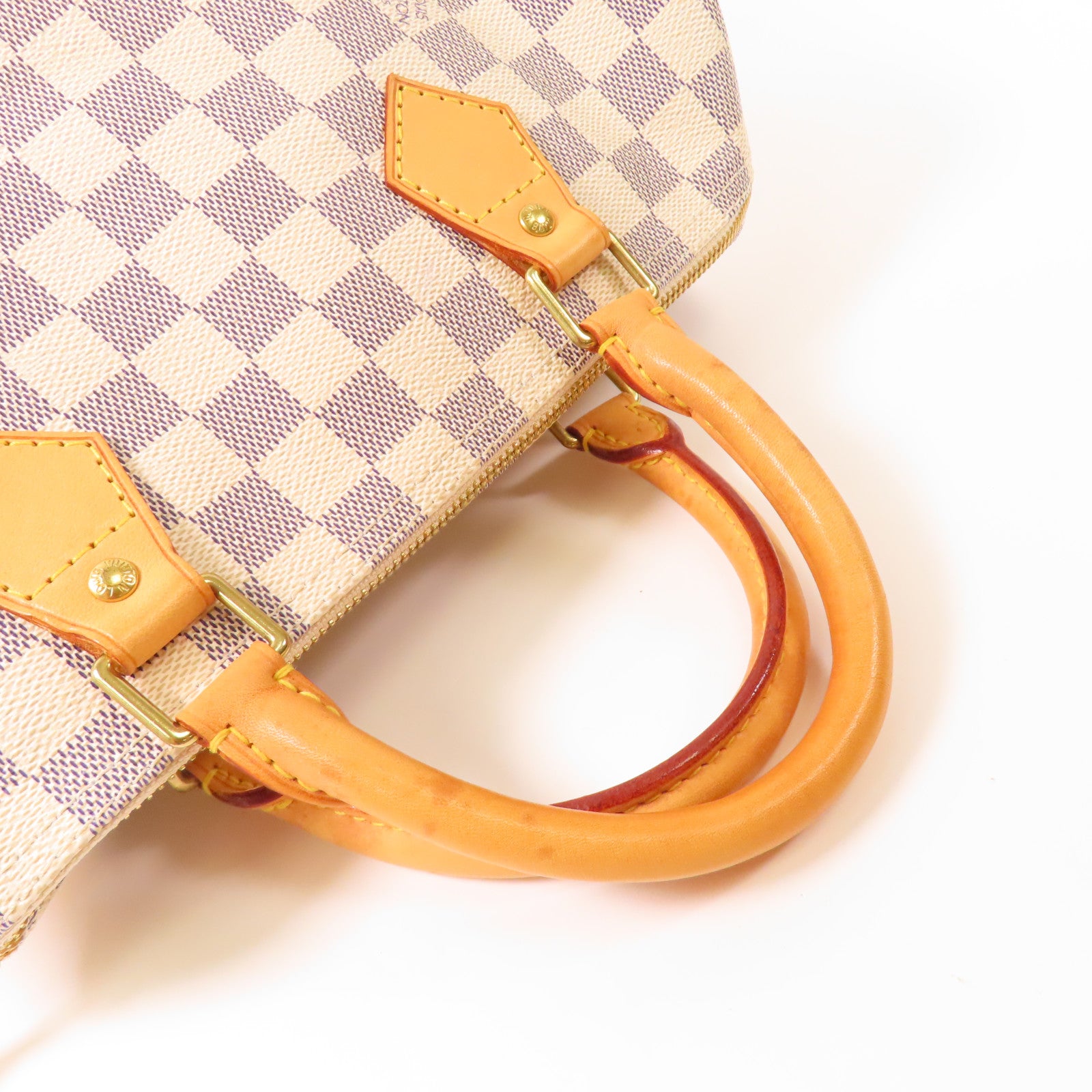 LOUIS VUITTON Damier Azur Speedy 30金扣手挽袋白色