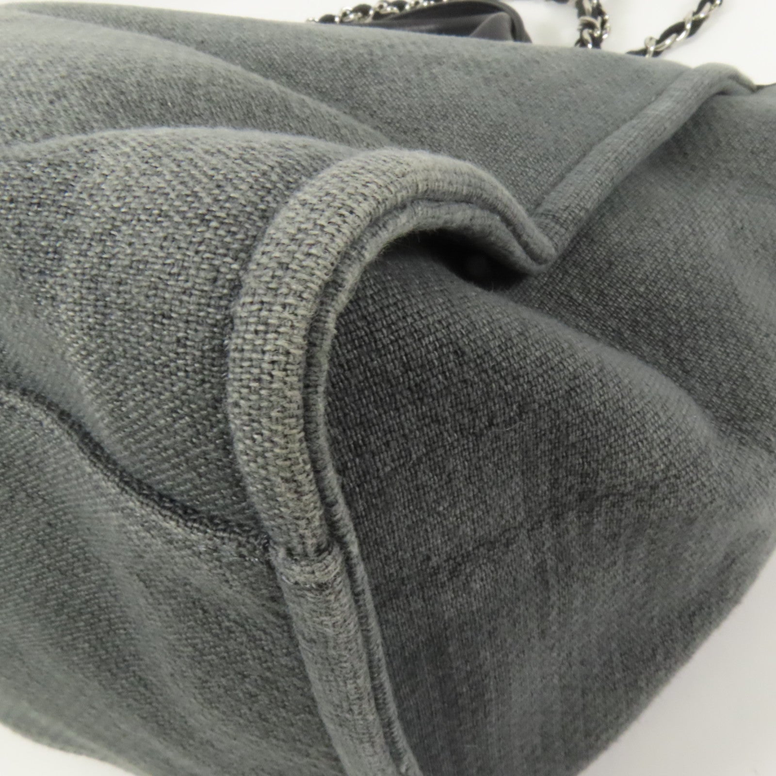 CHANEL 帆布Deauville Tote銀扣鏈帶手挽肩背兩用袋