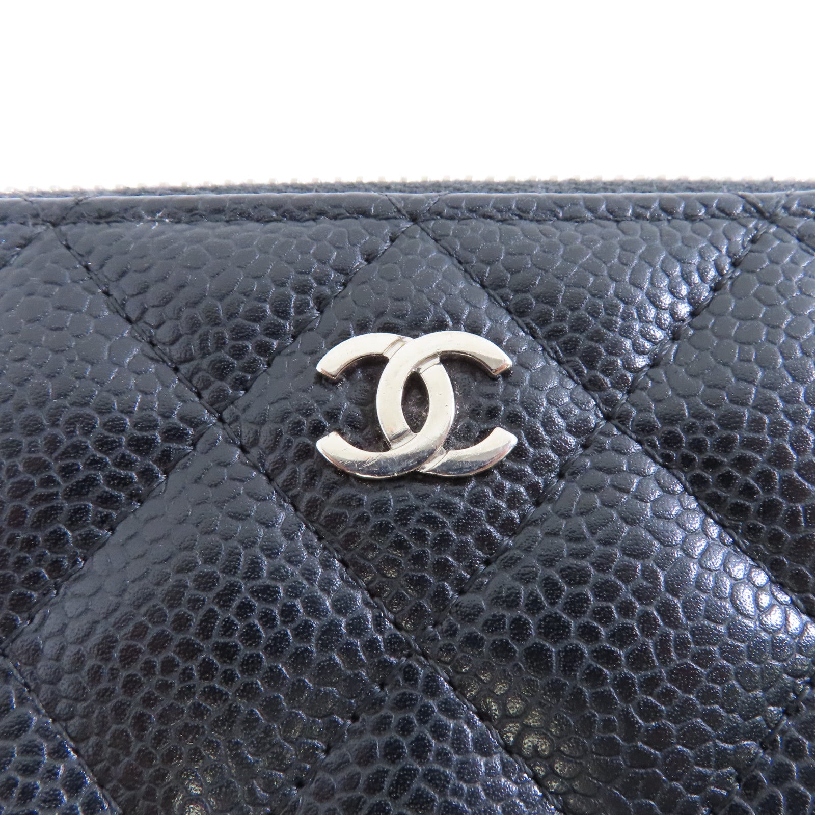 CHANEL 【激減優惠】菱格Caviar皮革Long Zipper銀扣長錢包黑色