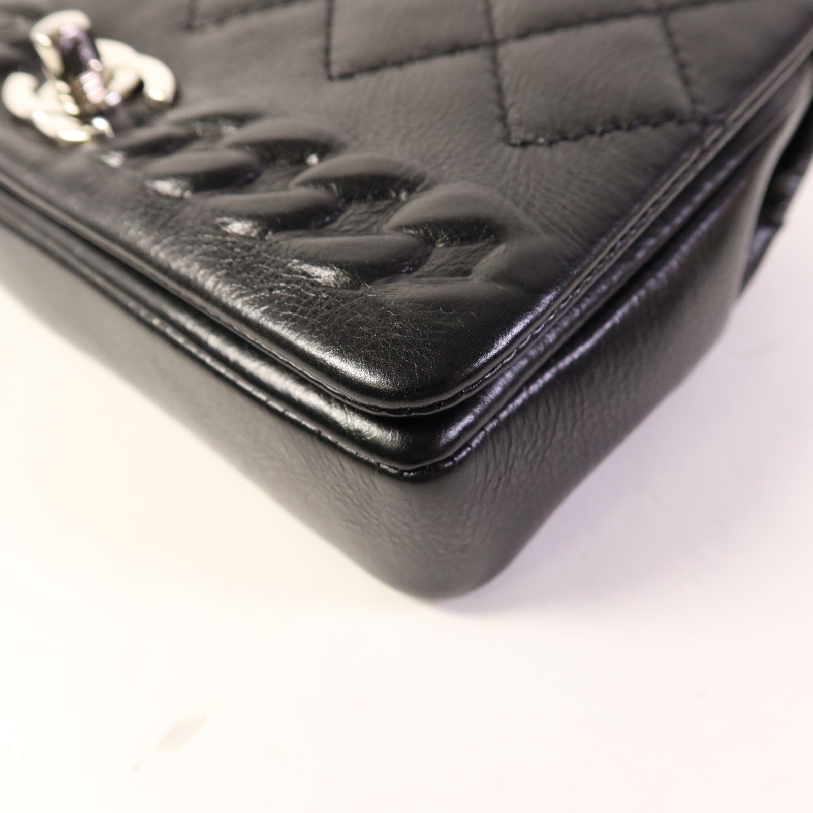 CHANEL 牛皮皮革Chain Shoulder銀扣鏈帶肩背袋