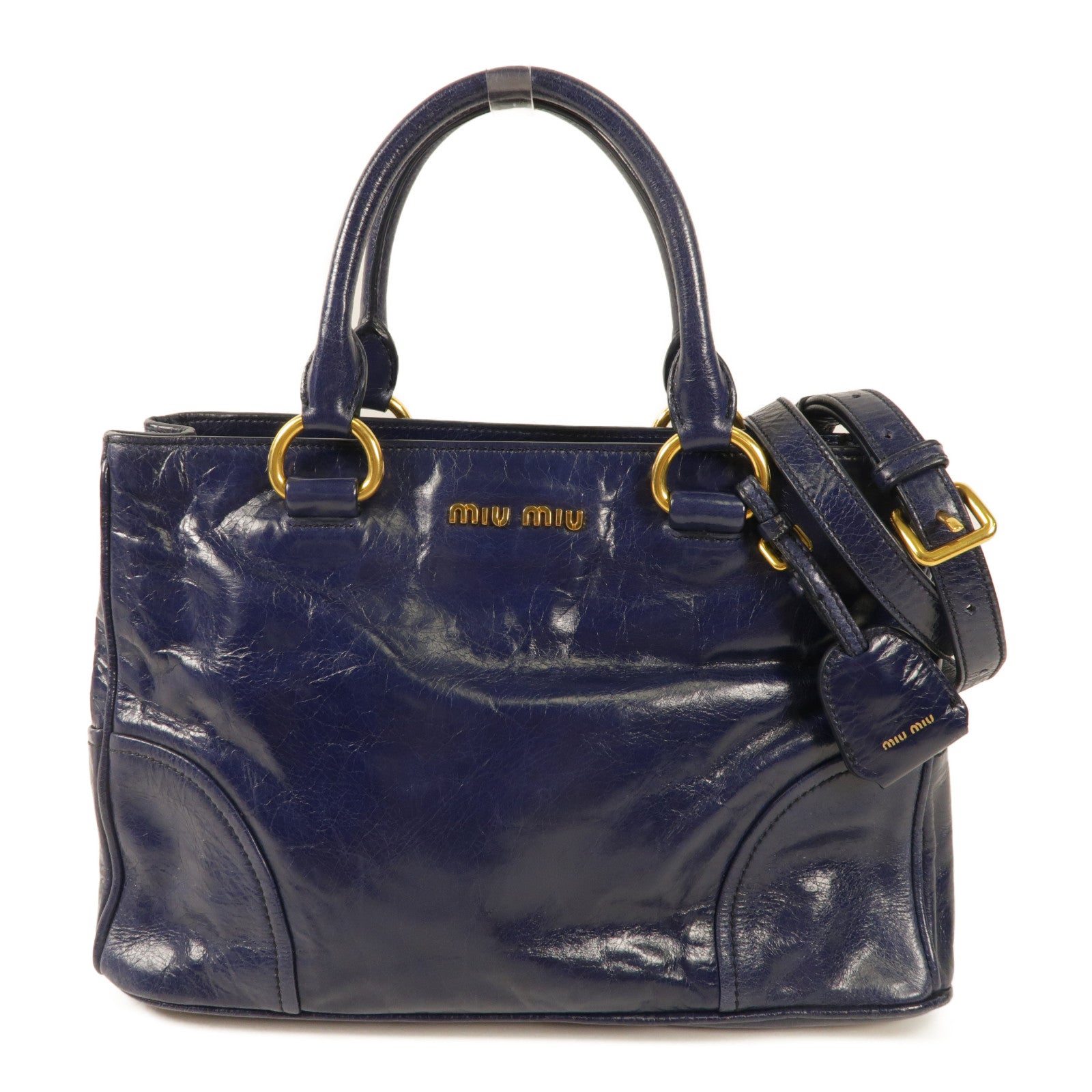 Miu Miu 牛皮皮革2 Way Bag金扣手挽肩背兩用袋藍色