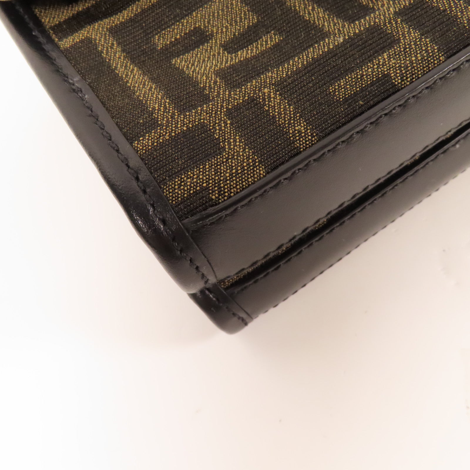 FENDI 帆布Double Baguette銀扣肩背袋棕色