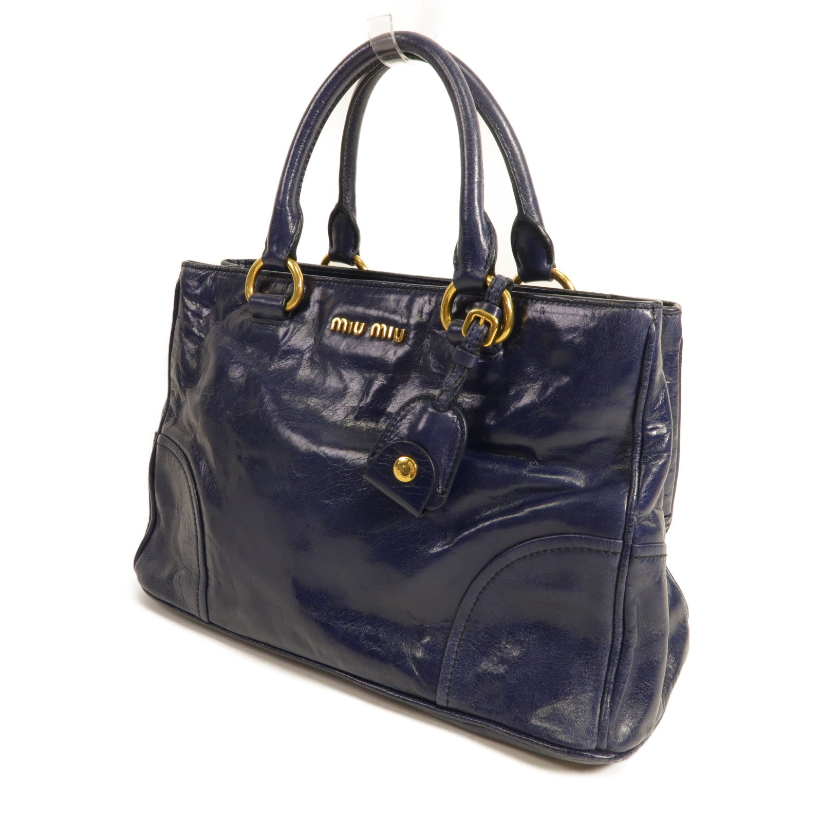 Miu Miu 牛皮皮革2 Way Bag金扣手挽肩背兩用袋藍色