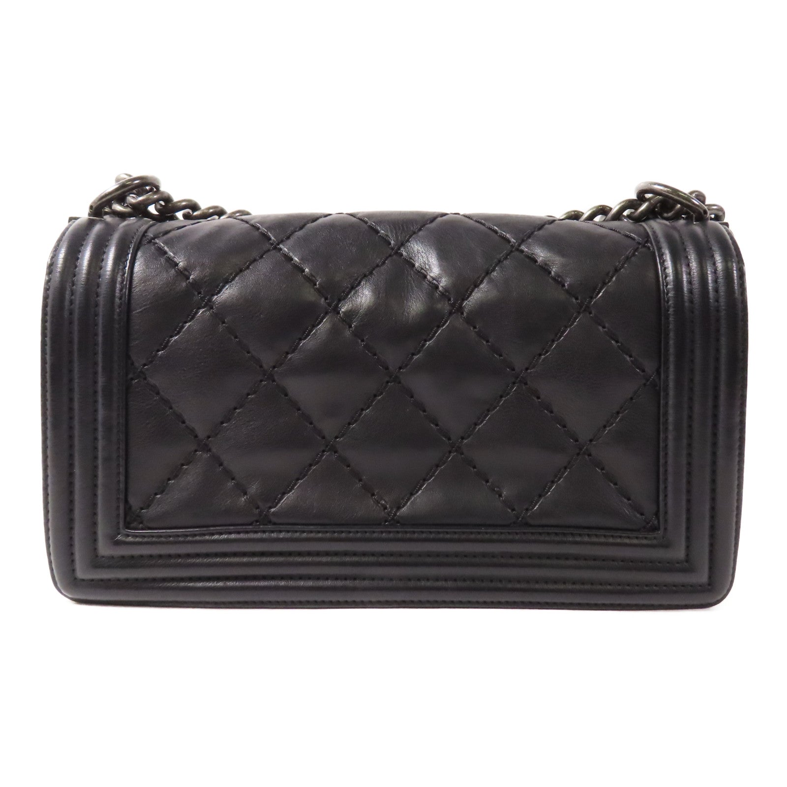 CHANEL CC Boy 25 Chain Shoulder Bag Calfskin Leather Black
