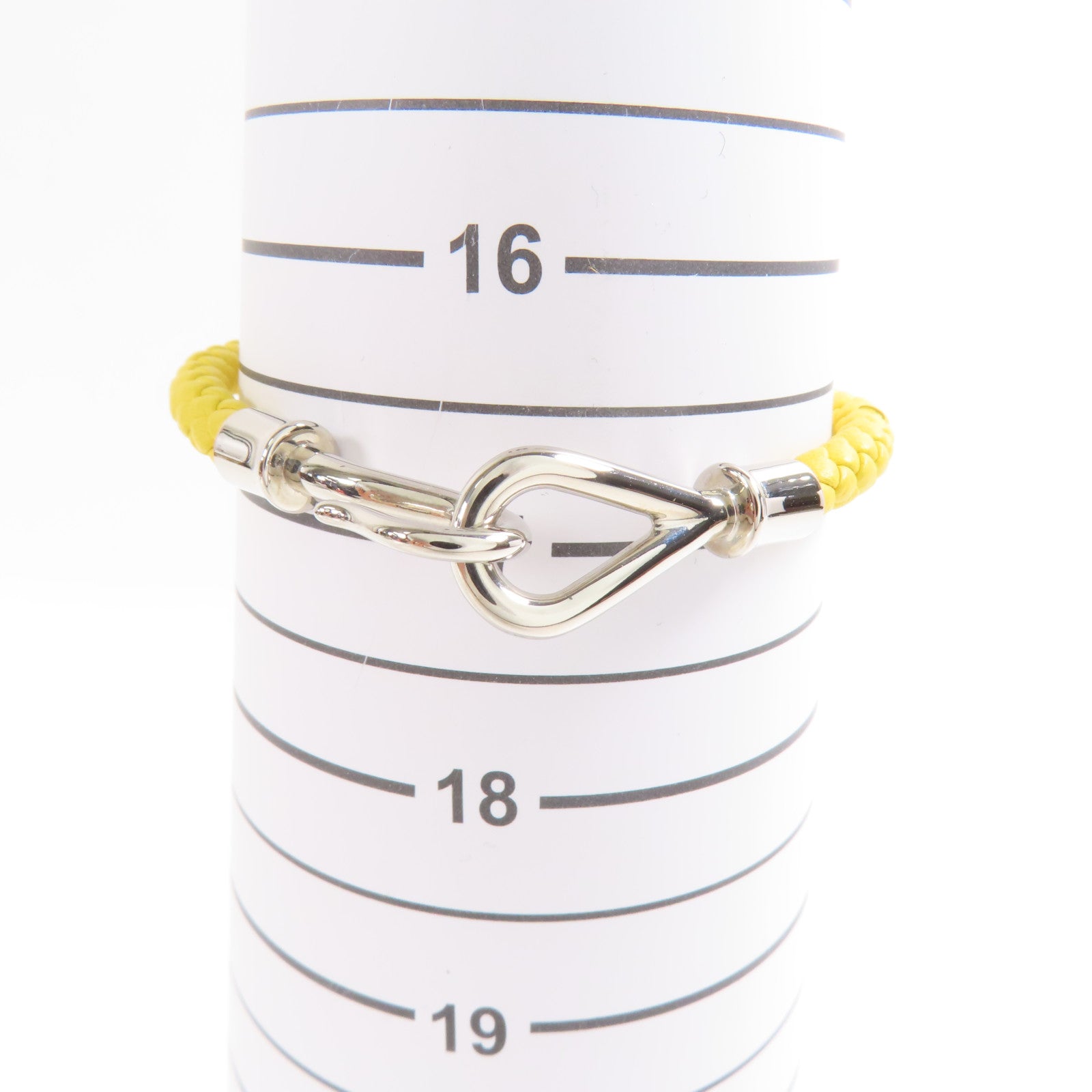 HERMES Swift皮革Jumbo H銀扣手鐲Jaune De Naples