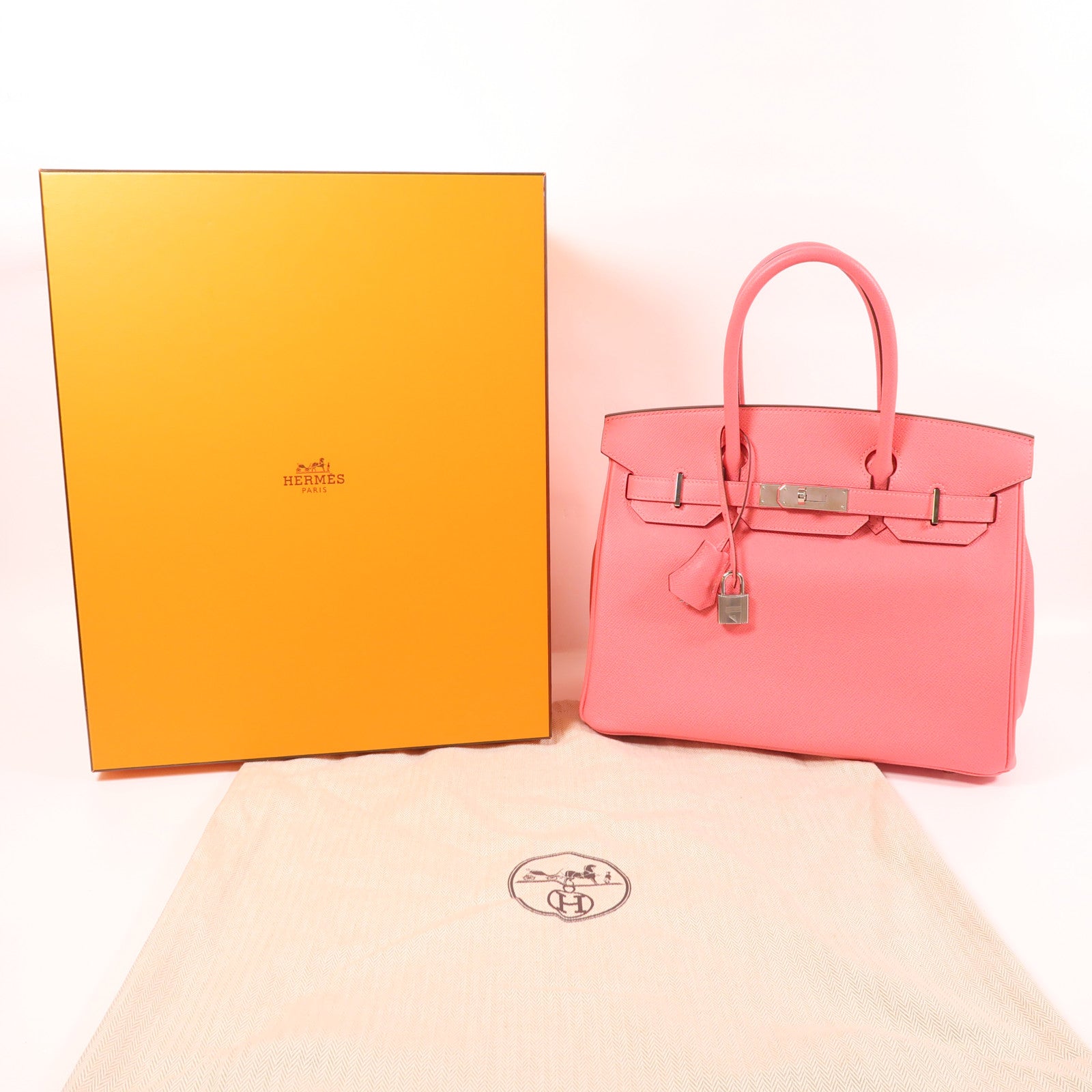 HERMES Epsom皮革Birkin 30銀扣手挽袋8W Rose Azalee