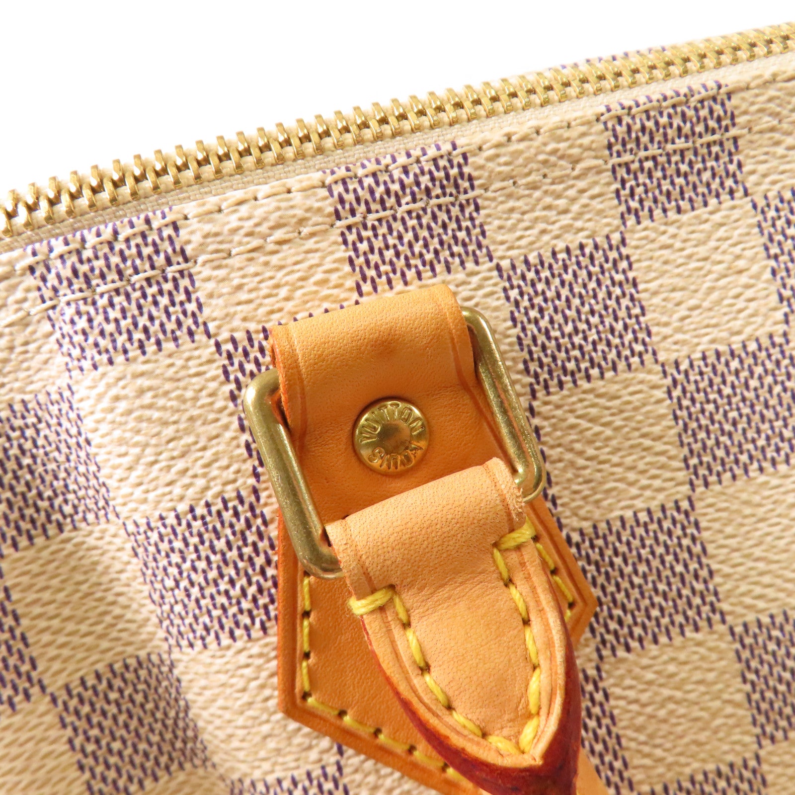 LOUIS VUITTON Damier Azur Speedy 30金扣手挽袋白色