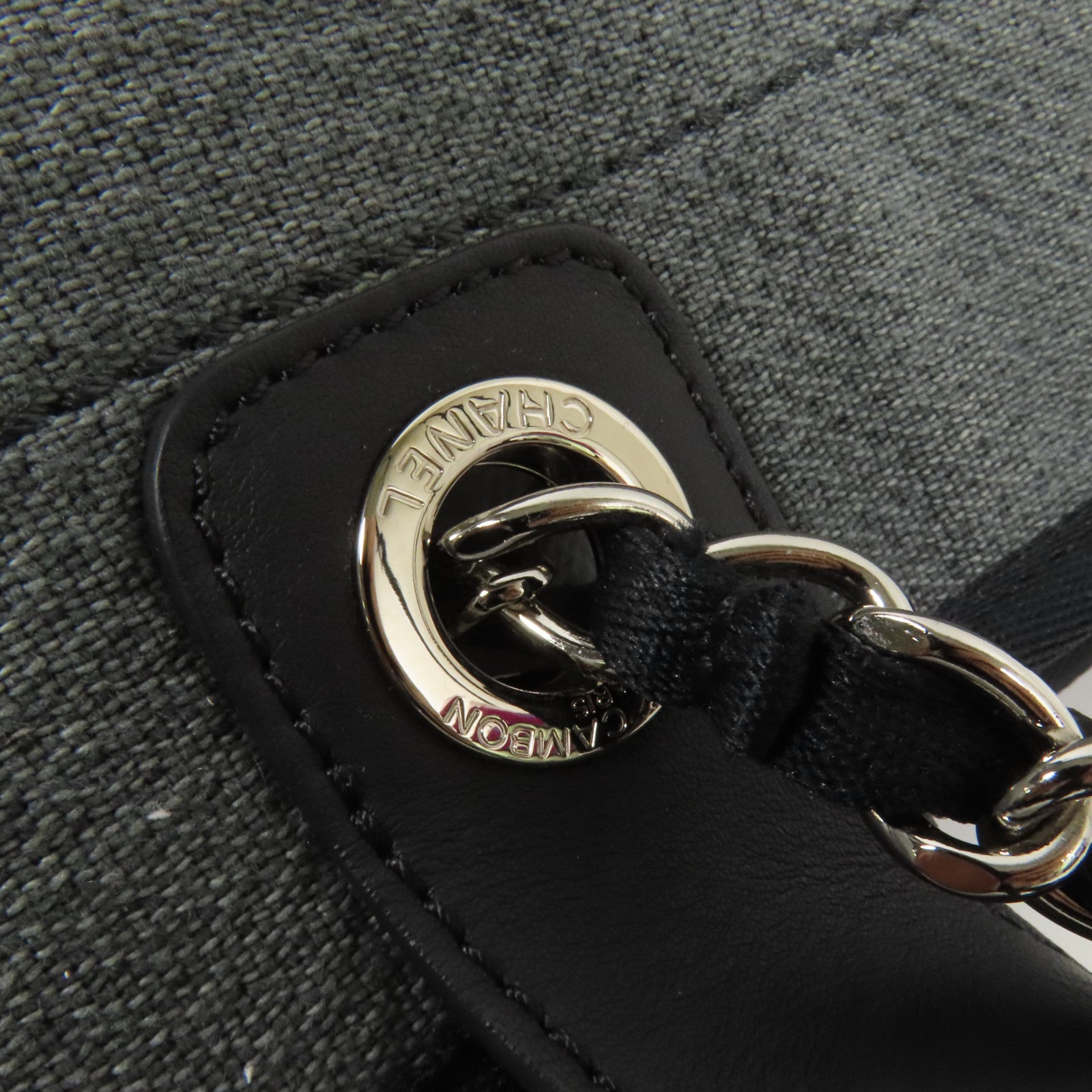 CHANEL 帆布Deauville Tote銀扣鏈帶手挽肩背兩用袋
