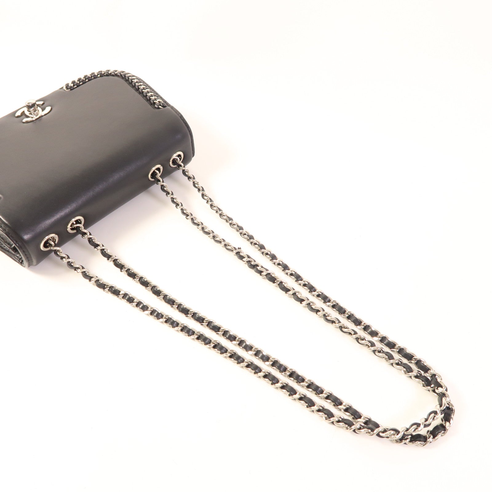 CHANEL 羊皮皮革Chain Shoulder銀扣鏈帶肩背袋