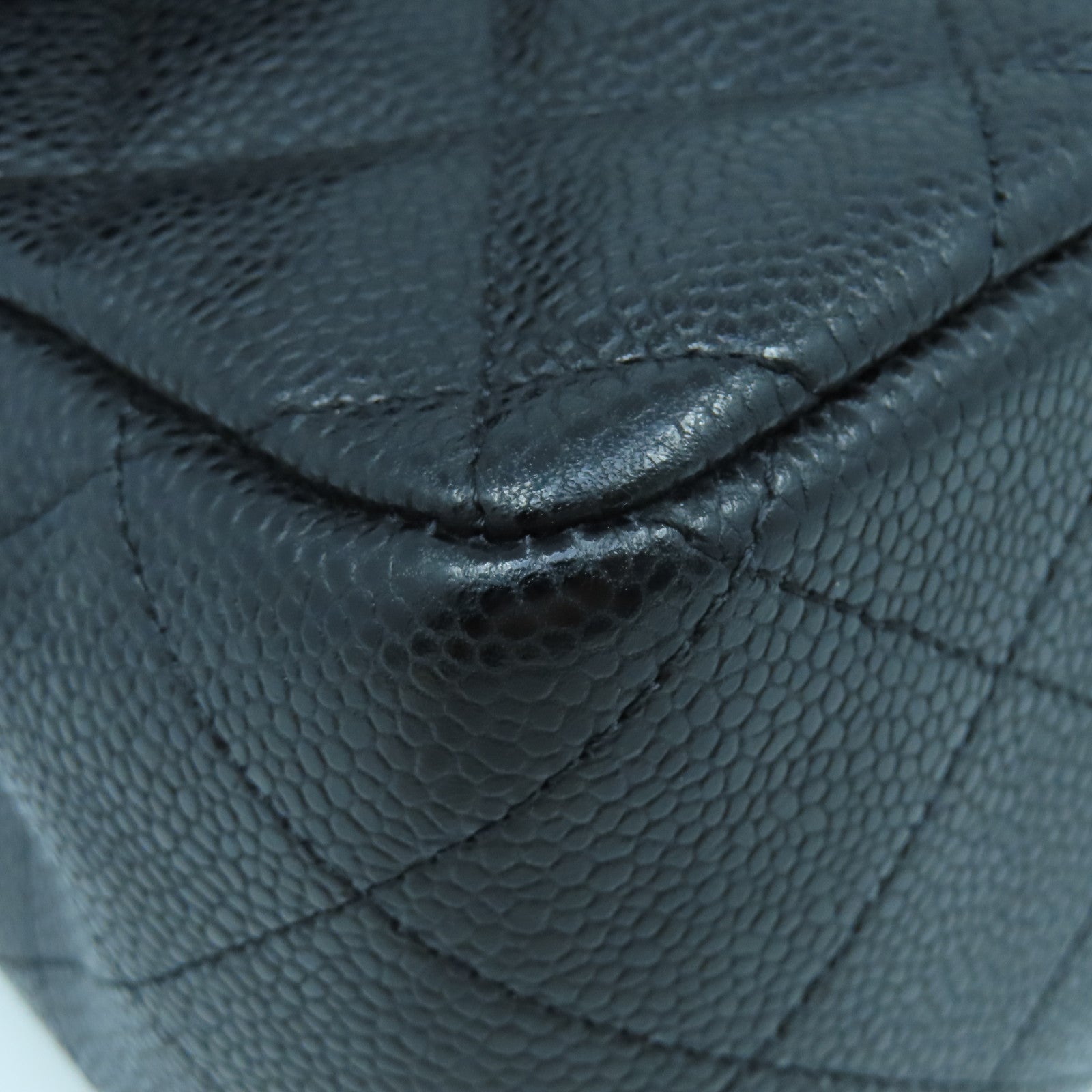 CHANEL 【清倉大減價】菱格Caviar皮革Jumbo Double Flap Classic銀扣鏈帶肩背袋黑色