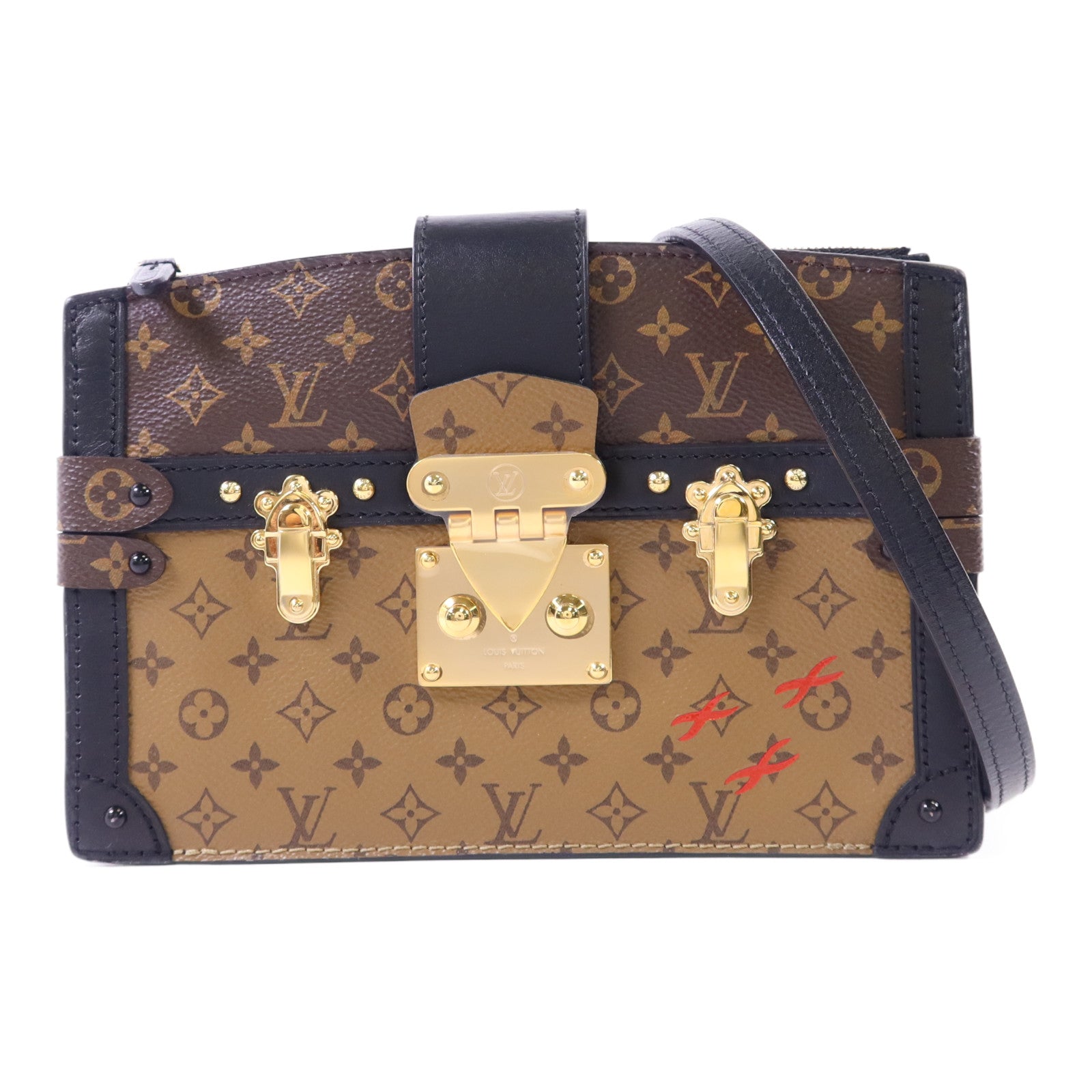 LOUIS VUITTON 【激減優惠】Monogram Reverse Trunk Clutch金扣肩背袋棕色