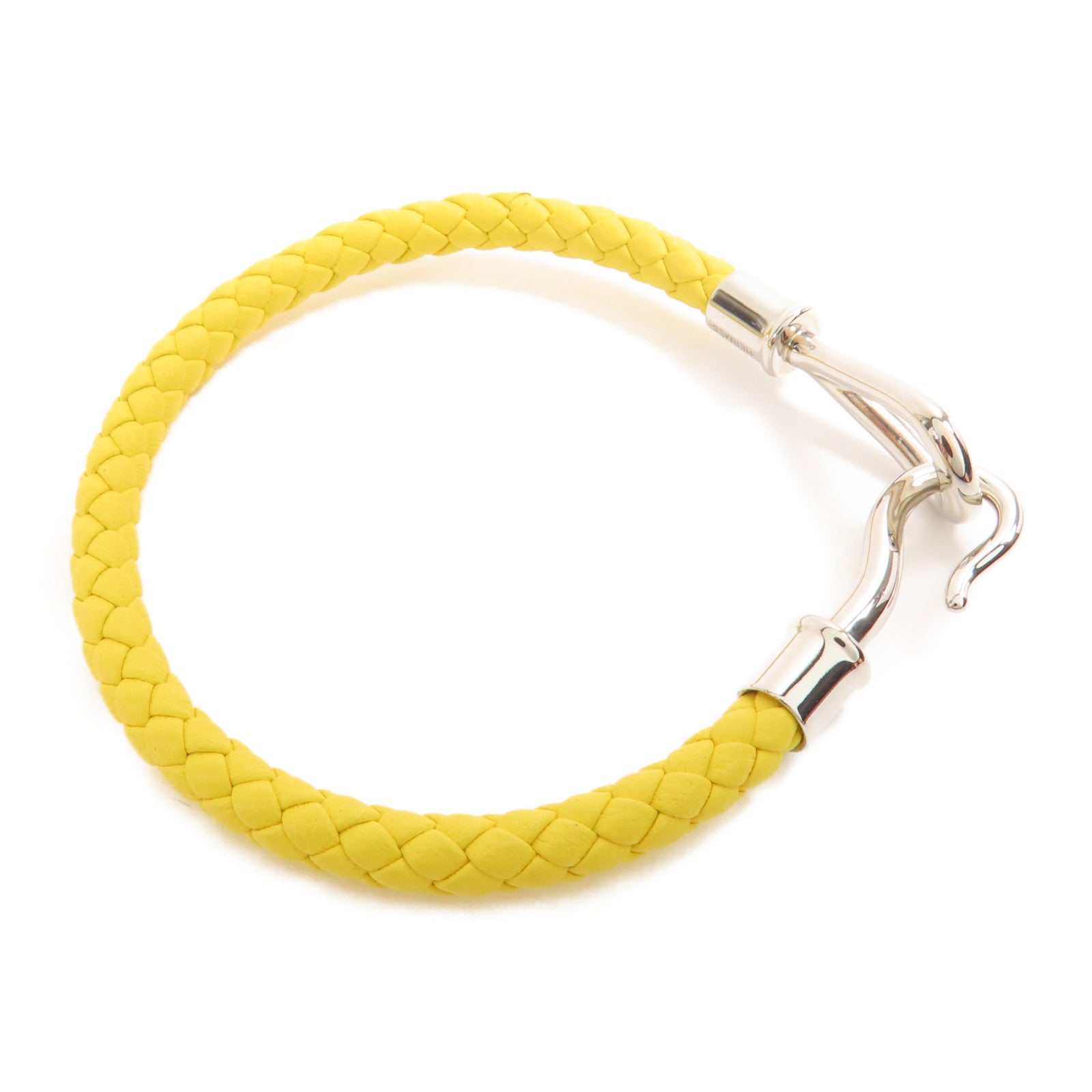 HERMES 【萬聖節商品】Swift皮革Jumbo H銀扣手鐲Jaune De Naples