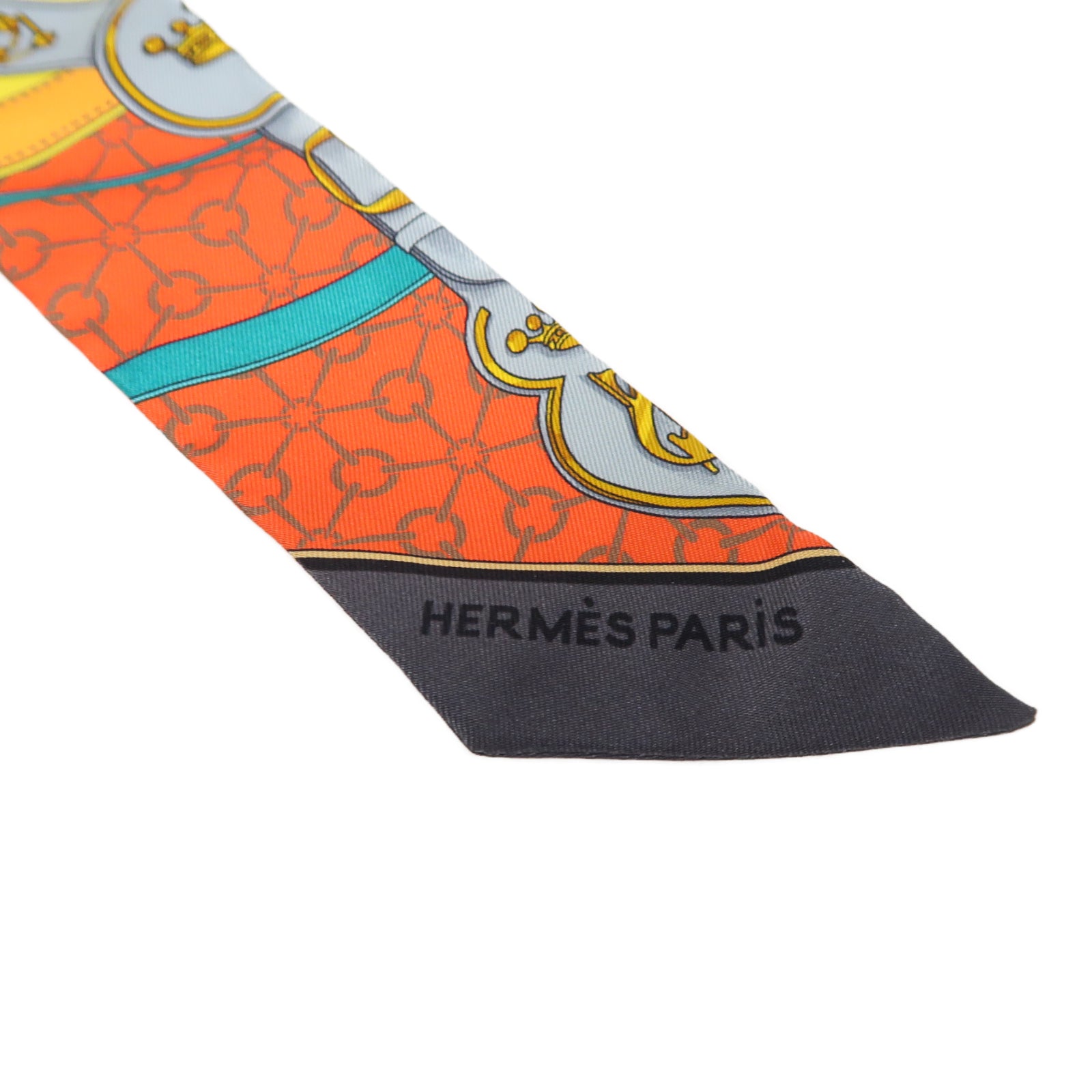 HERMES 絲質Twilly絲巾黃色/橙色/黑色