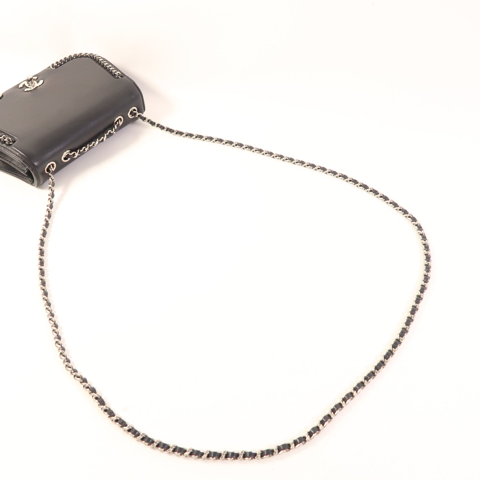 CHANEL 羊皮皮革Chain Shoulder銀扣鏈帶肩背袋