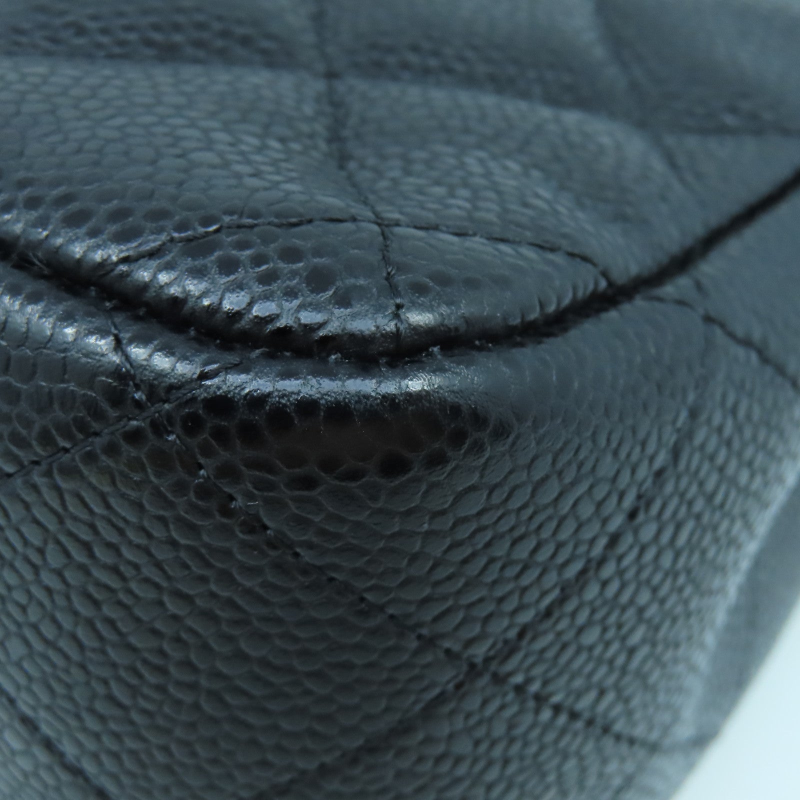 CHANEL 【清倉大減價】菱格Caviar皮革Jumbo Double Flap Classic銀扣鏈帶肩背袋黑色