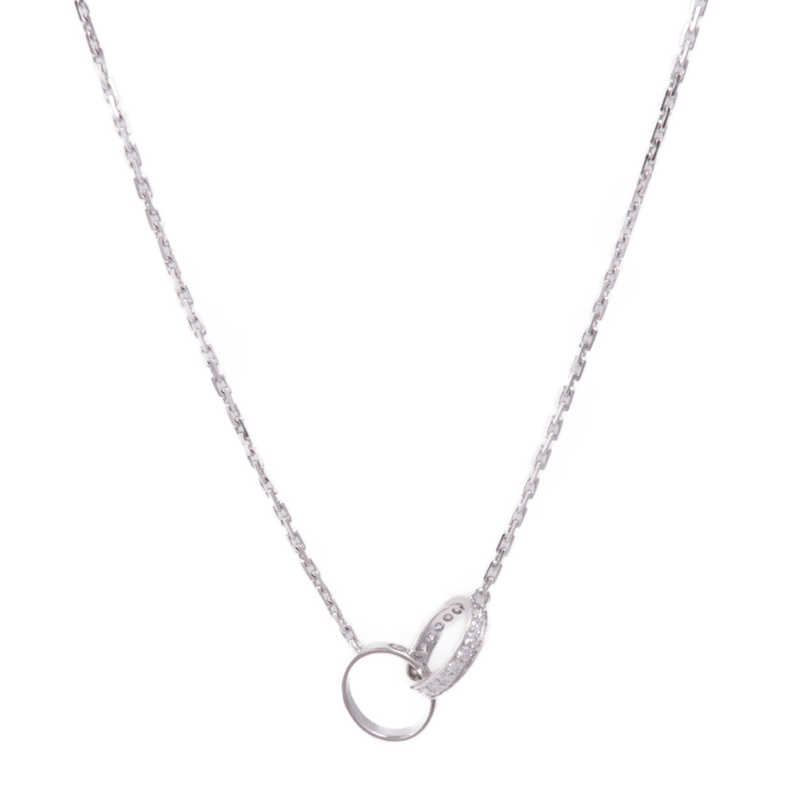CARTIER 18K白金Love Necklace Semi Paved鑽石項鍊