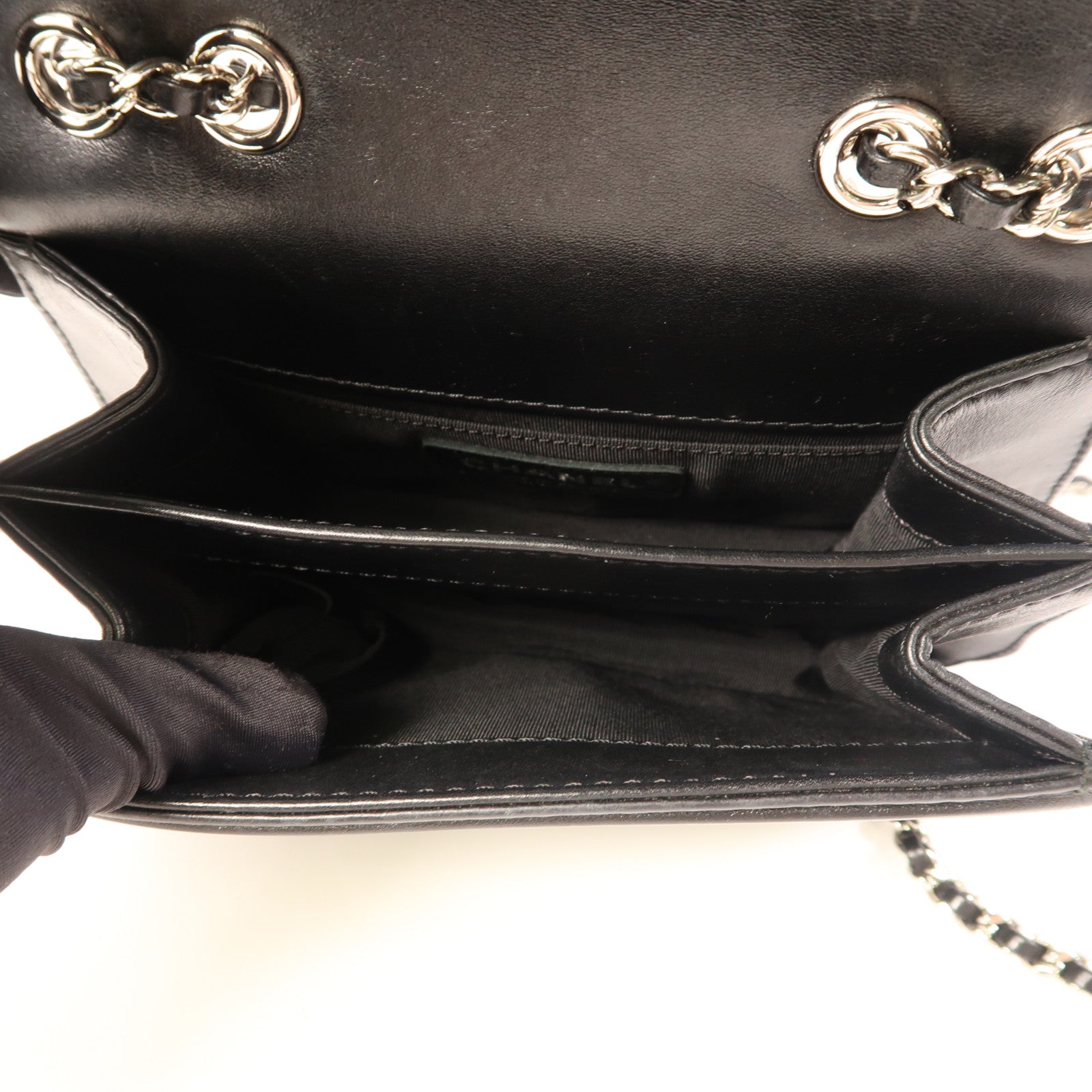 CHANEL 羊皮皮革Chain Shoulder銀扣鏈帶肩背袋