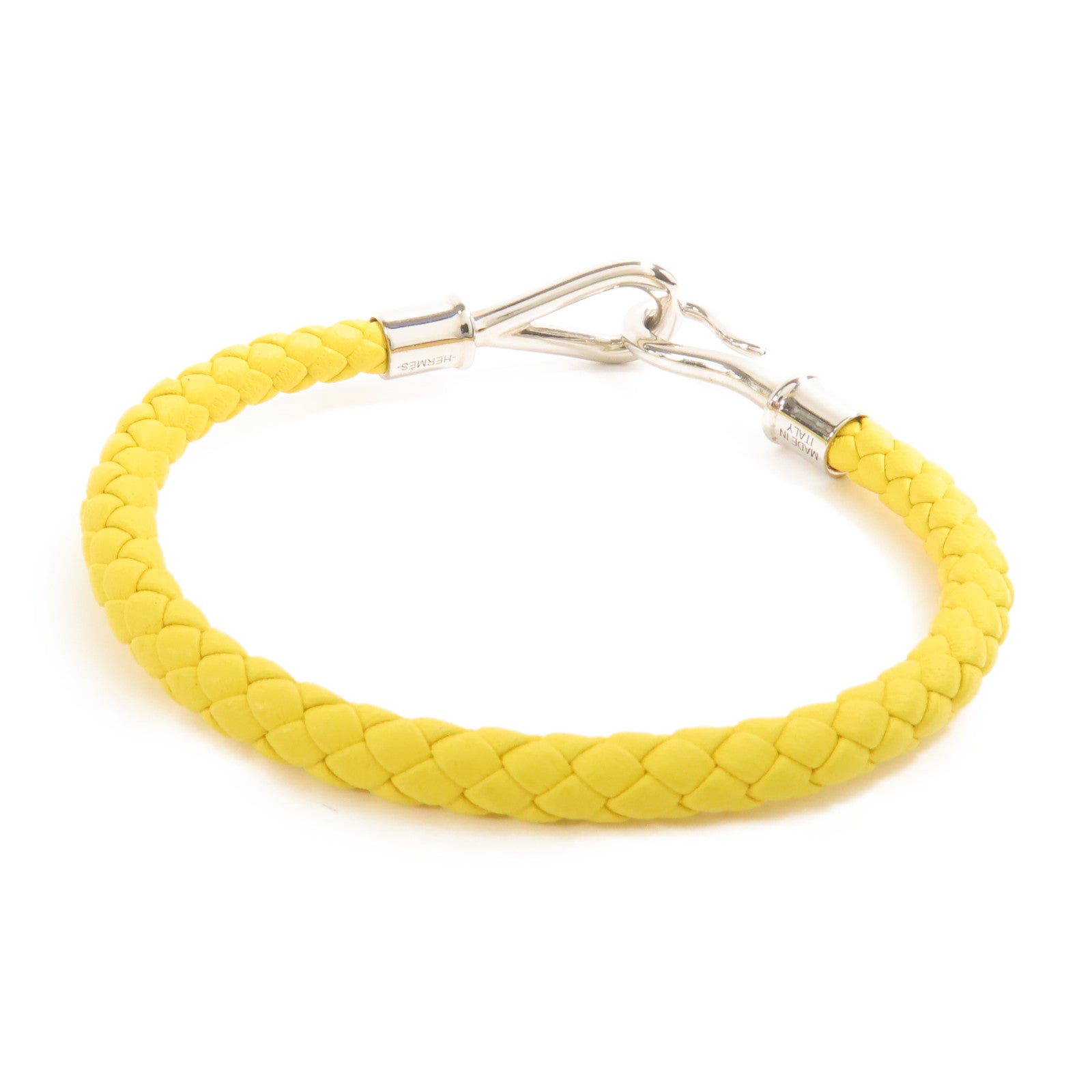 HERMES 【萬聖節商品】Swift皮革Jumbo H銀扣手鐲Jaune De Naples