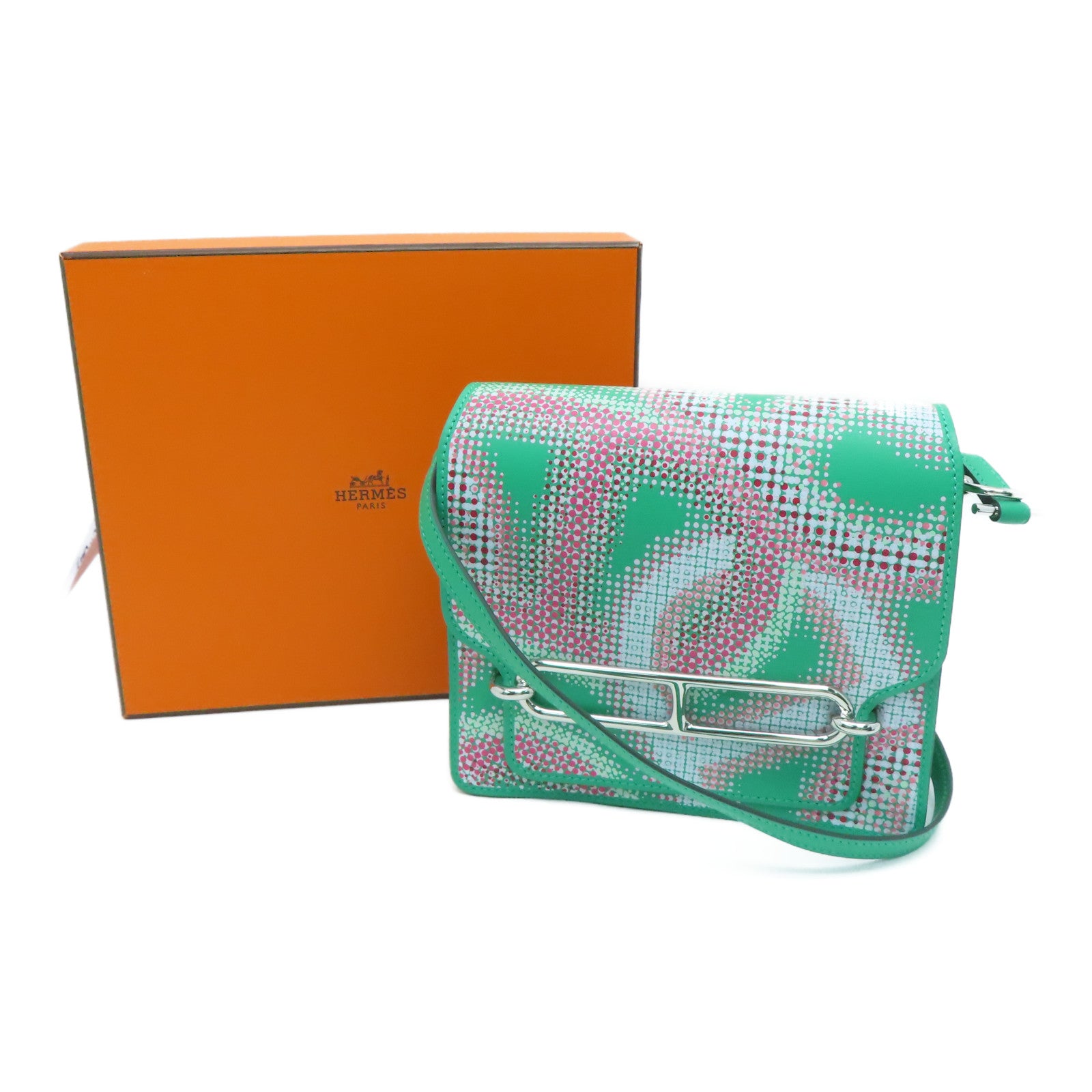 HERMES [Sharp Discount] Swift Leather Mini Roulis Circuit Shoulder Silver Buckle Shoulder Bag Green