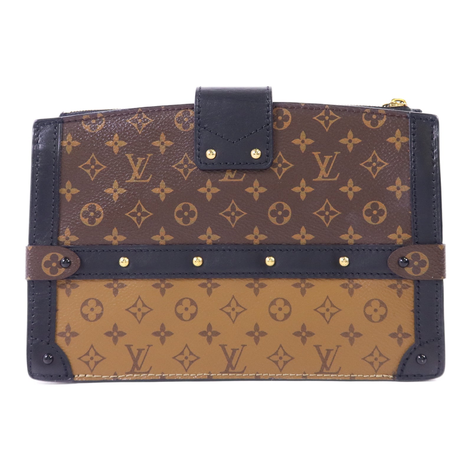 LOUIS VUITTON 【激減優惠】Monogram Reverse Trunk Clutch金扣肩背袋棕色