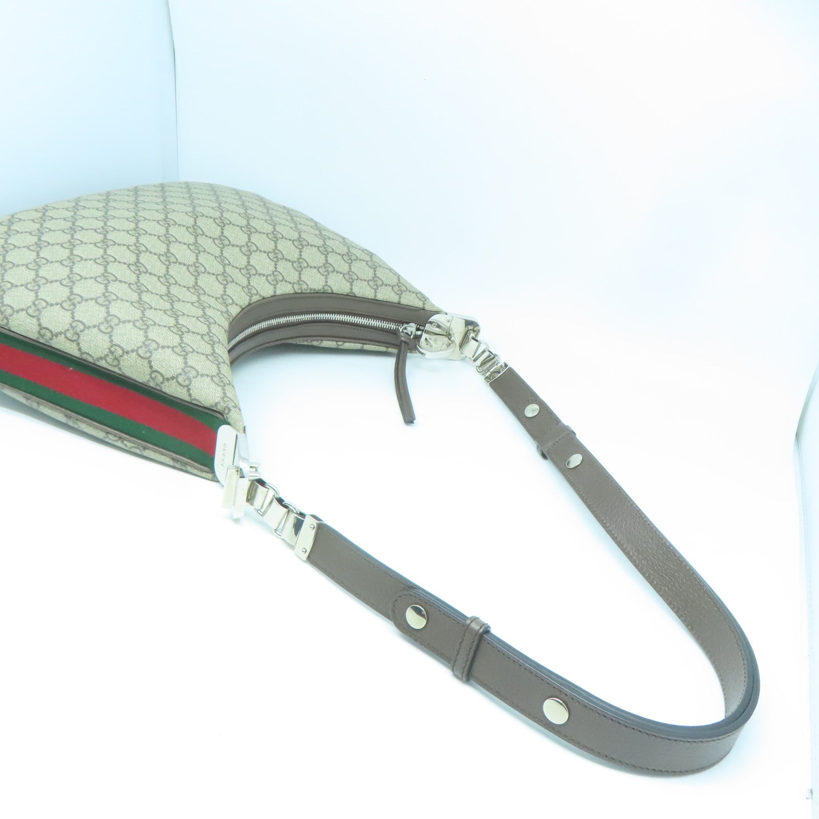 GUCCI 【激減優惠】塗層帆布2Way Shoulder銀扣手挽肩背兩用袋啡色