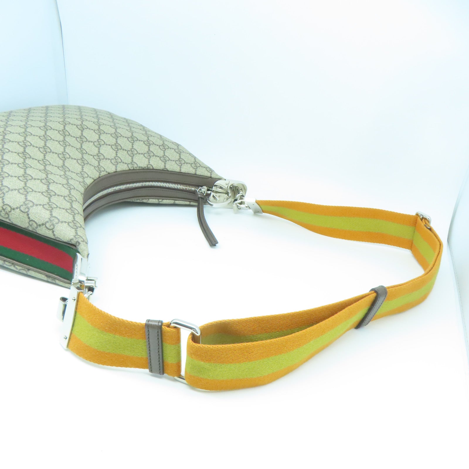 GUCCI 【激減優惠】塗層帆布2Way Shoulder銀扣手挽肩背兩用袋啡色