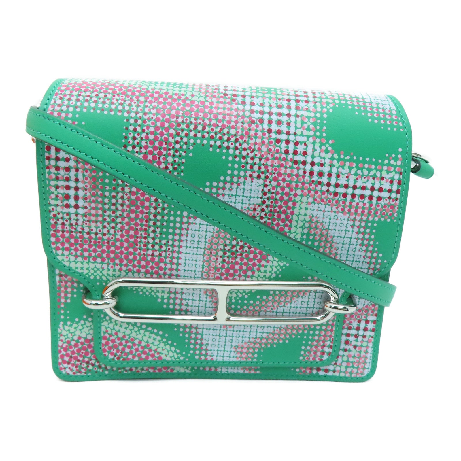 HERMES [Sharp Discount] Swift Leather Mini Roulis Circuit Shoulder Silver Buckle Shoulder Bag Green