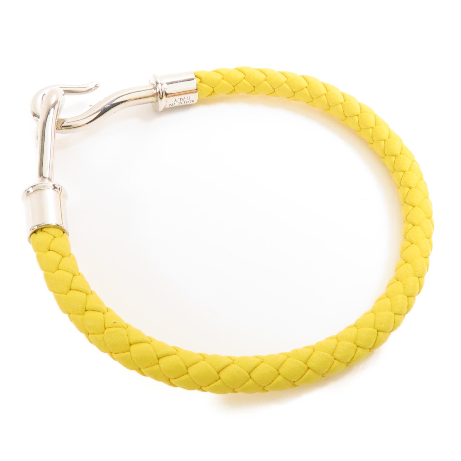 HERMES Swift皮革Jumbo H銀扣手鐲Jaune De Naples