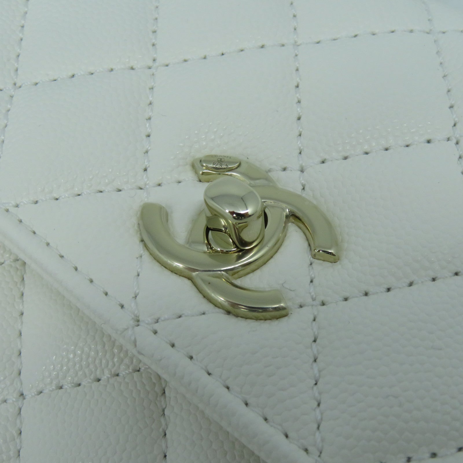 CHANEL 【激減優惠】菱格Caviar皮革Coco Handle金扣鏈帶肩背袋白色