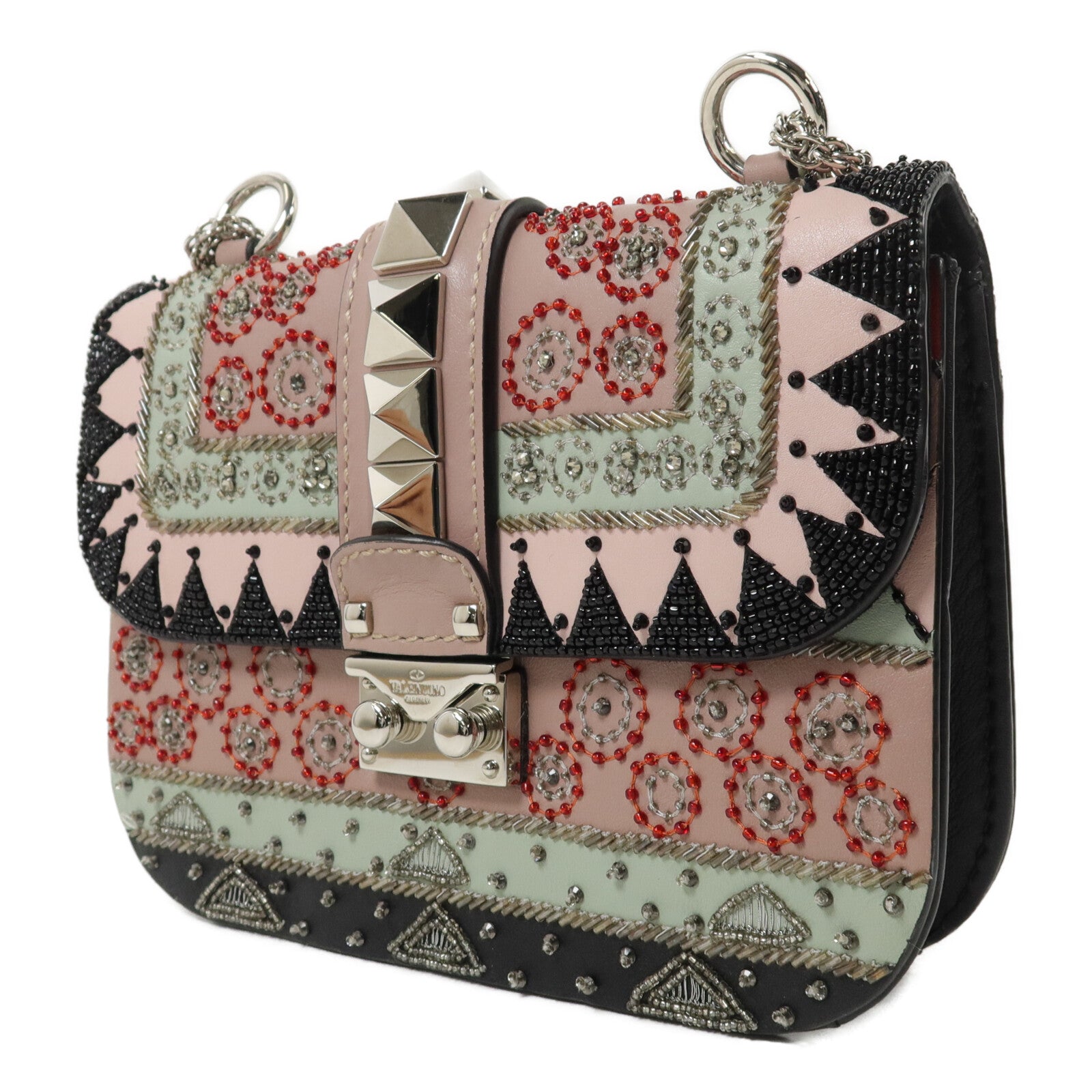 Valentino 牛皮皮革Rockstud Glam Lock Flap Bag鏈帶肩背袋