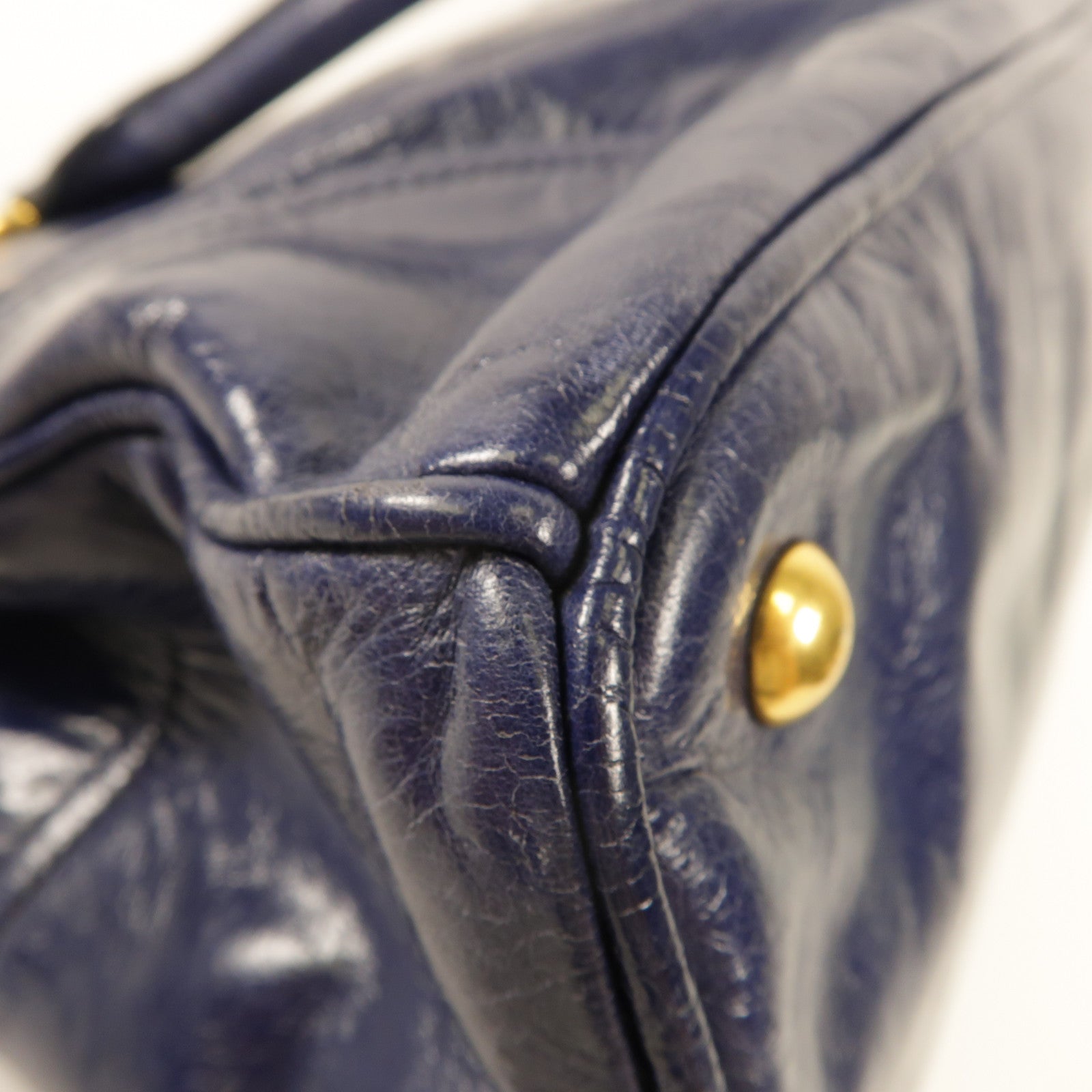 Miu Miu 牛皮皮革2 Way Bag金扣手挽肩背兩用袋藍色