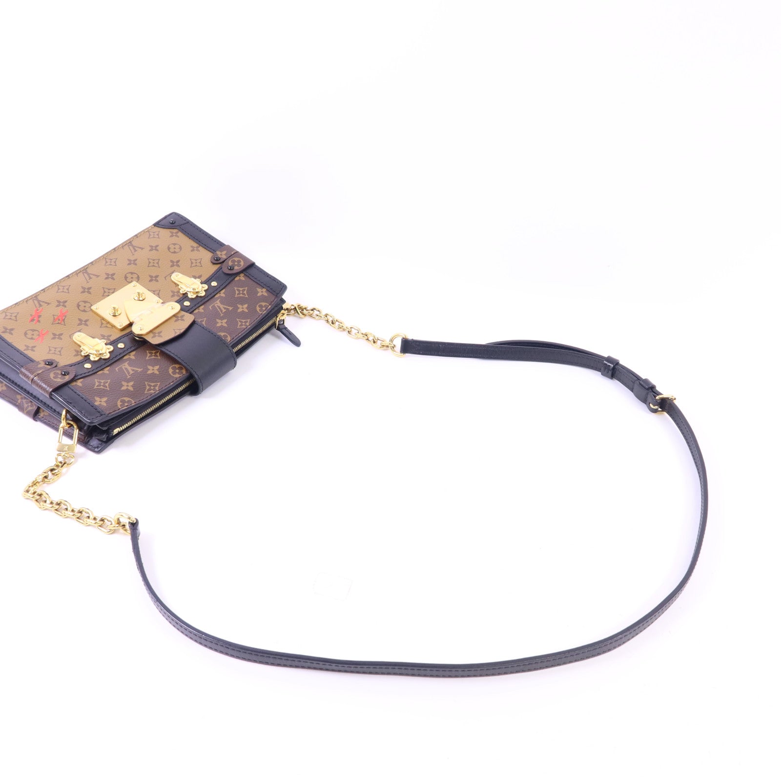 LOUIS VUITTON 【激減優惠】Monogram Reverse Trunk Clutch金扣肩背袋棕色
