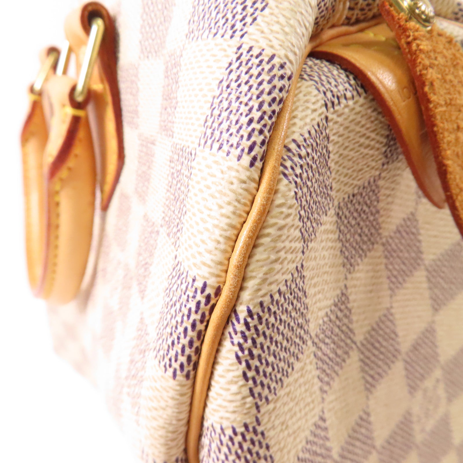 LOUIS VUITTON Damier Azur Speedy 30金扣手挽袋白色