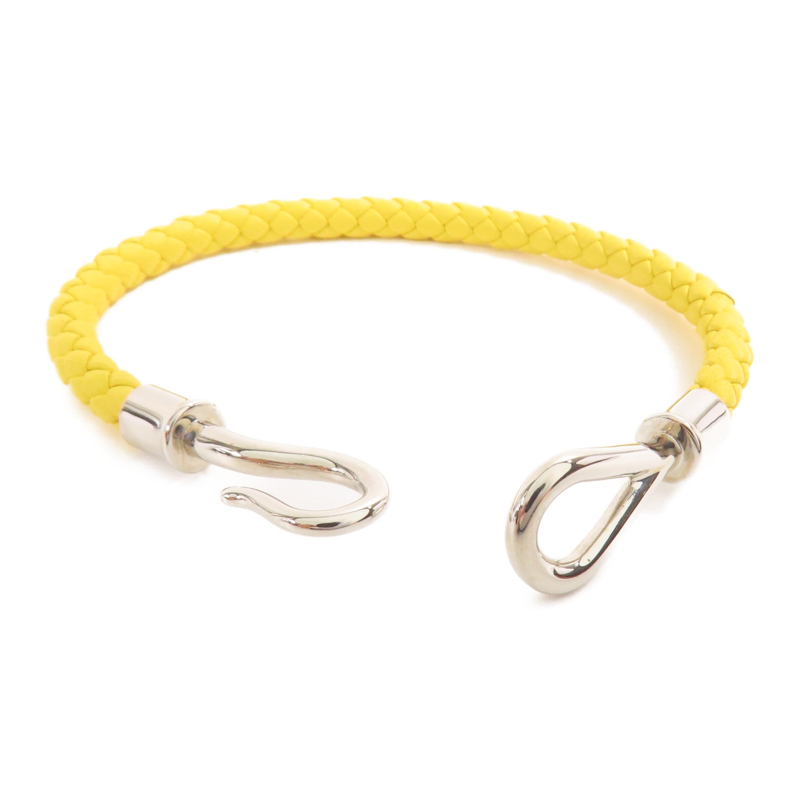 HERMES Swift皮革Jumbo H銀扣手鐲Jaune De Naples