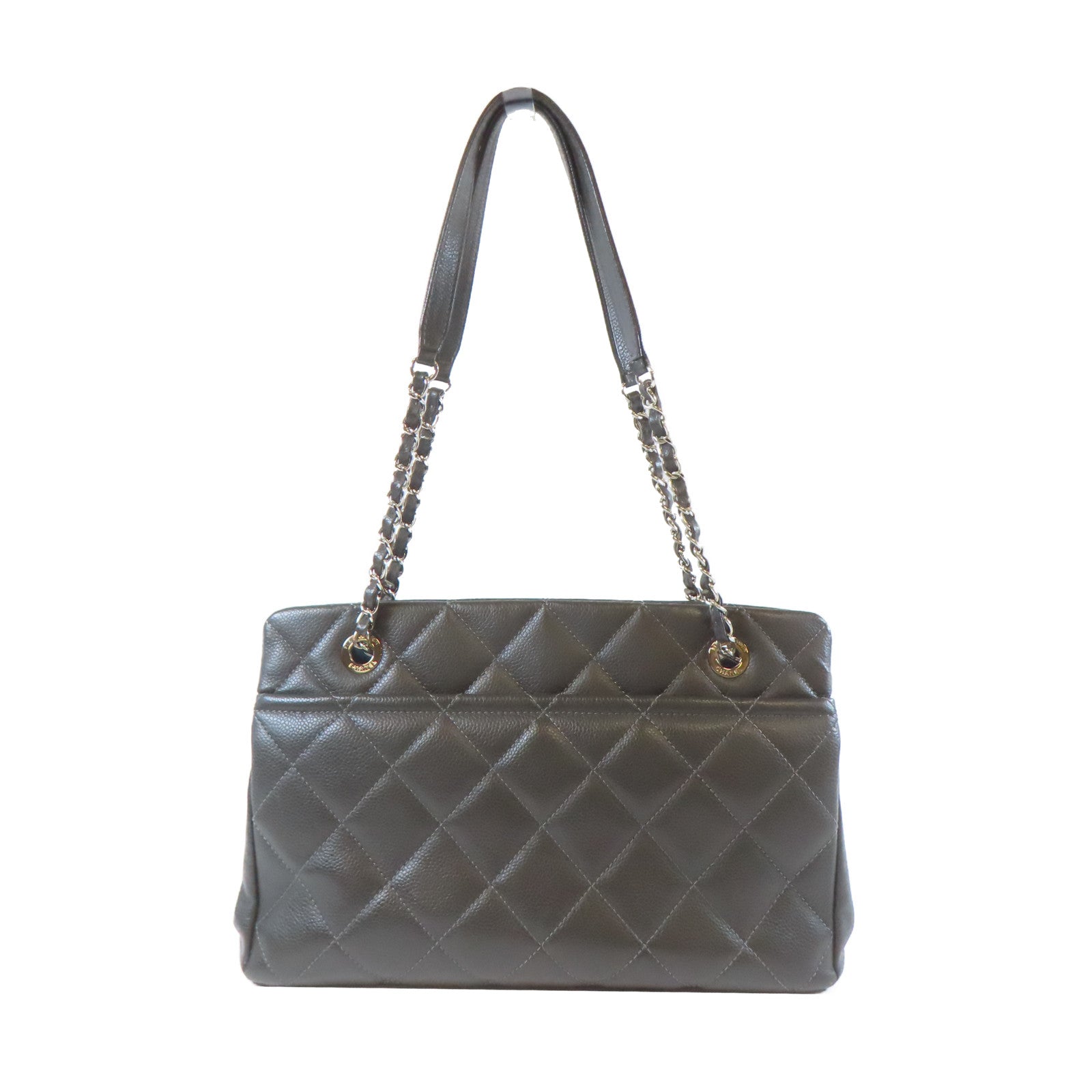 CHANEL 【激減優惠】菱格Caviar皮革Chain Shoulder銀扣鏈帶肩背袋灰色