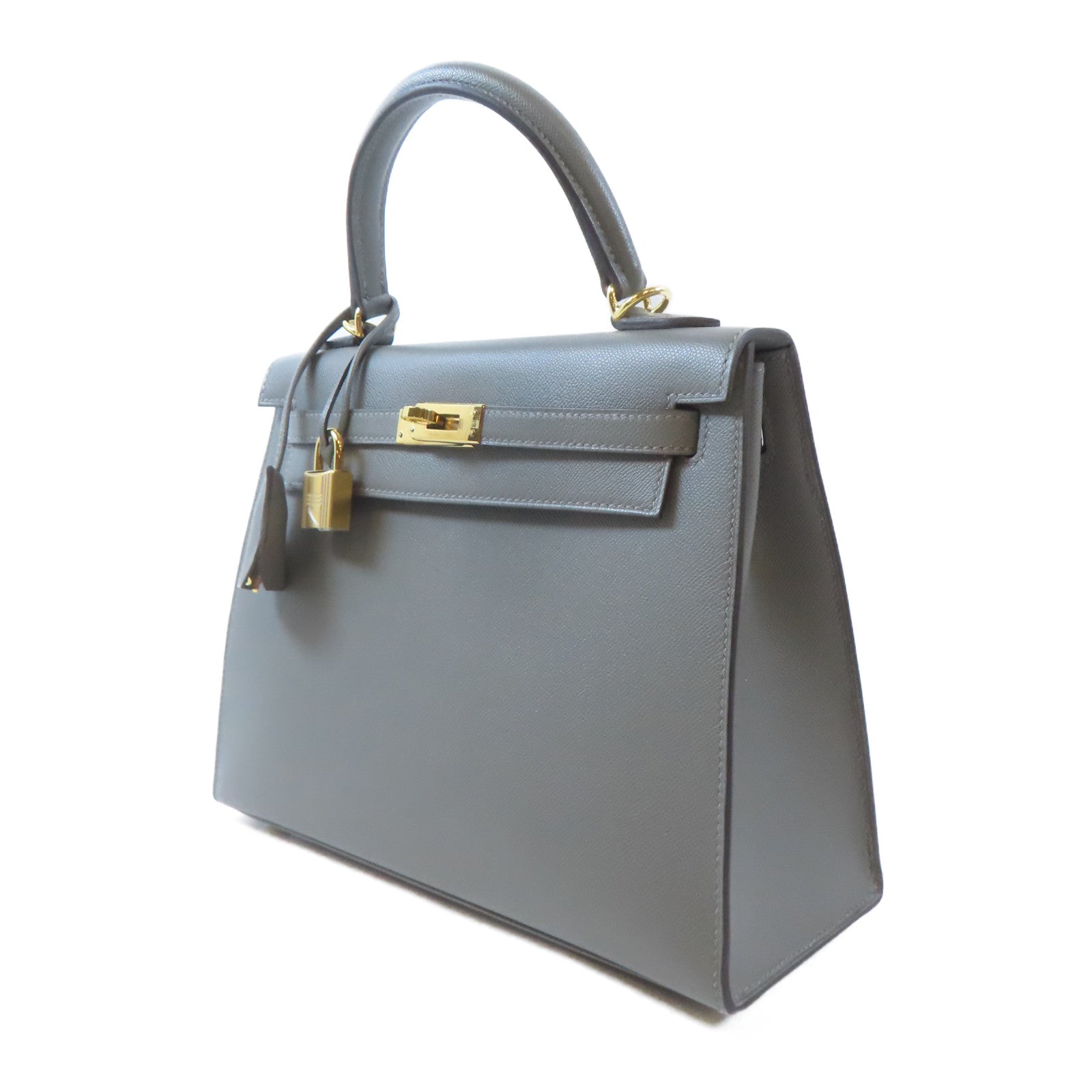 HERMES Madame皮革Kelly 25金扣手挽肩背兩用袋Gris Meyer灰色