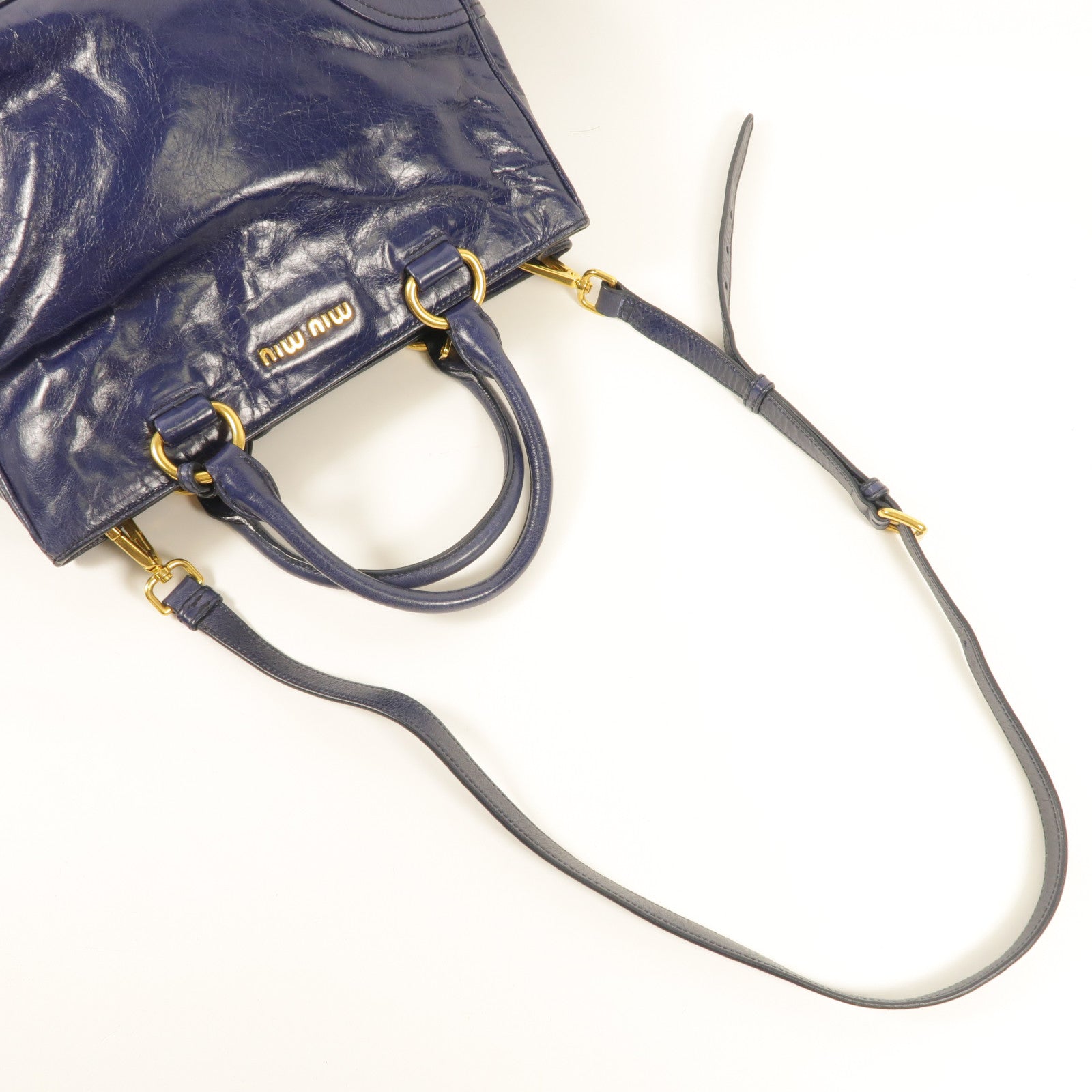 Miu Miu 牛皮皮革2 Way Bag金扣手挽肩背兩用袋藍色