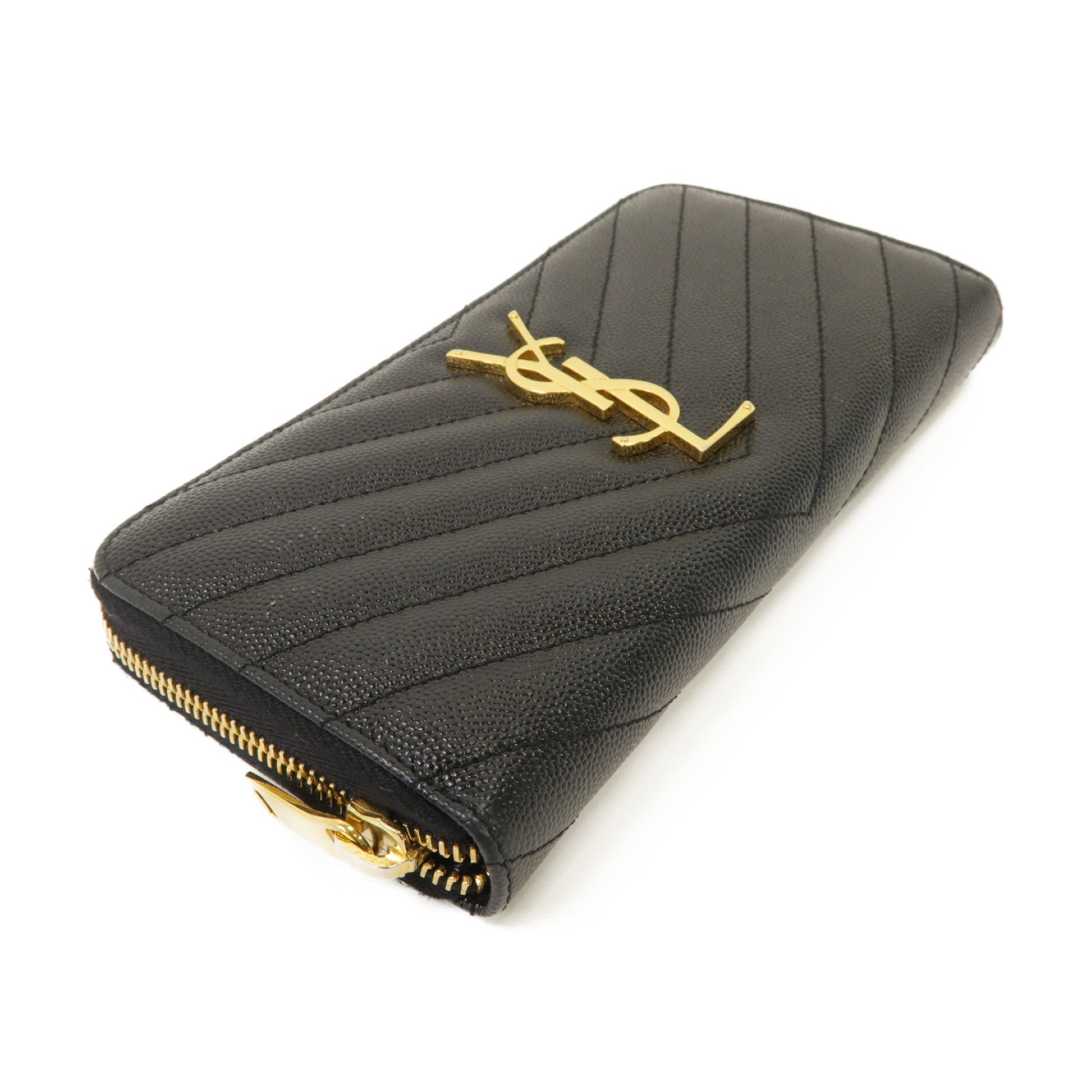 SAINT LAURENT 牛皮皮革Long Wallet金扣長錢包黑色