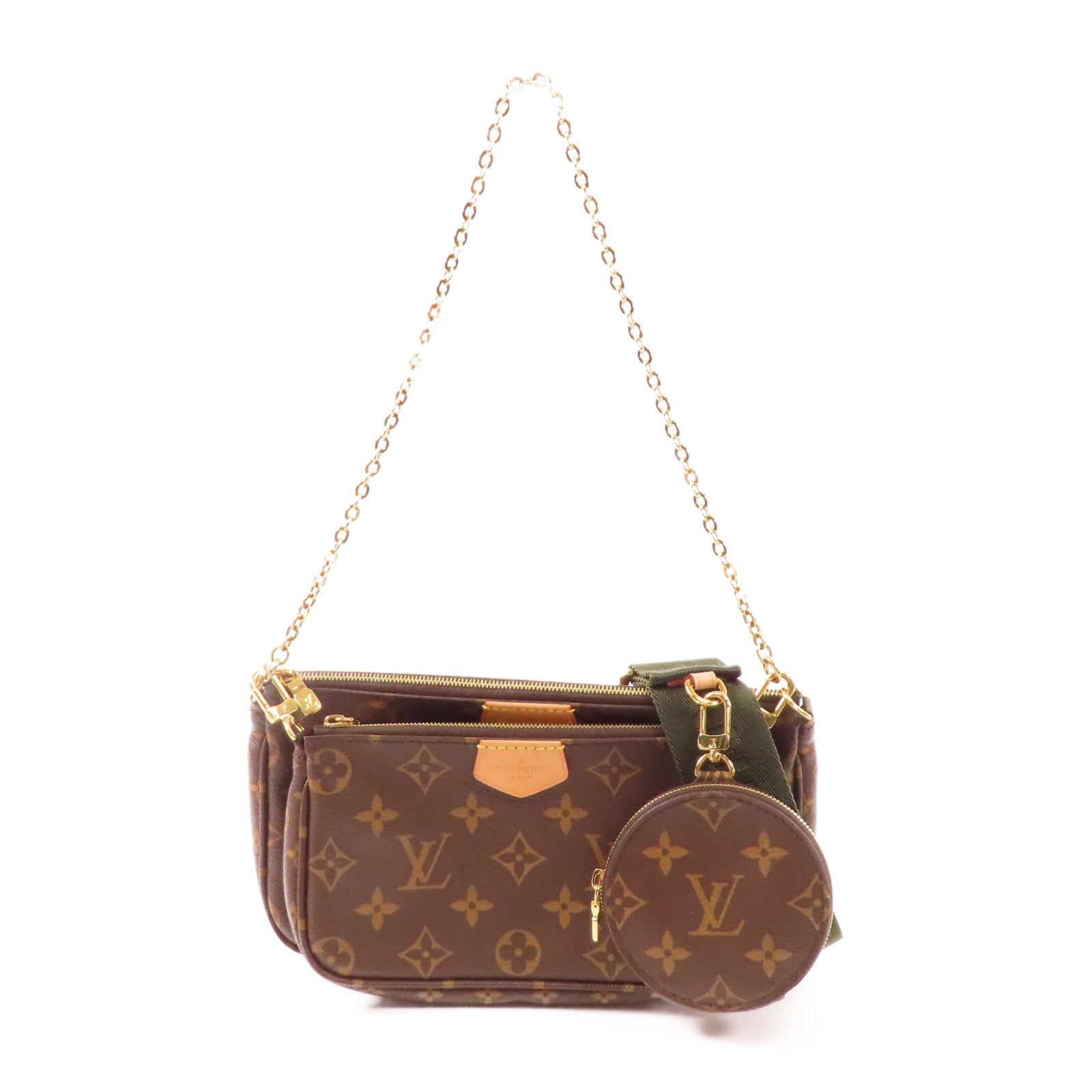 LOUIS VUITTON Monogram Multi Pochette Accessoires金扣肩背袋棕色