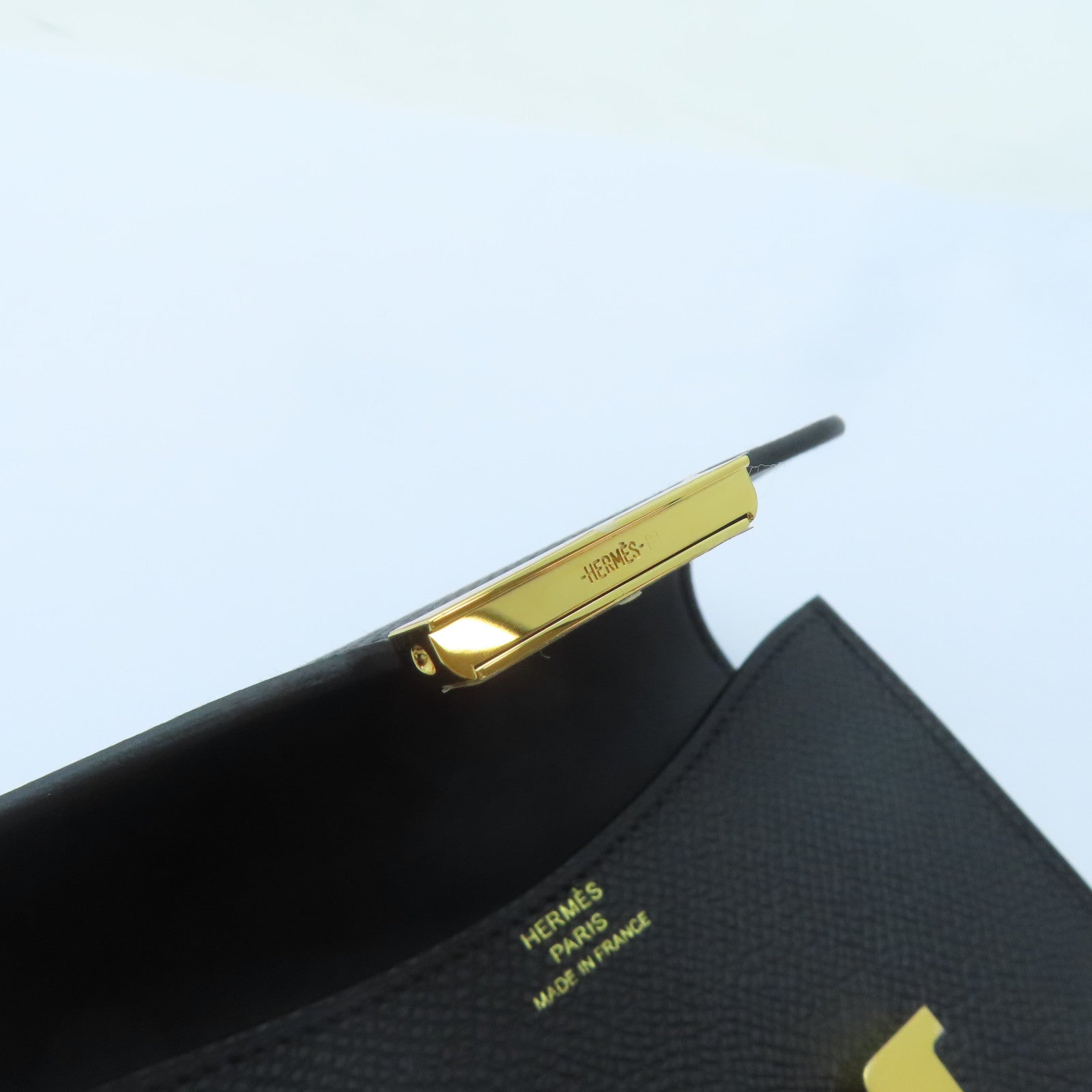 HERMES Epsom皮革Constance Slim金扣卡片套Noir黑色