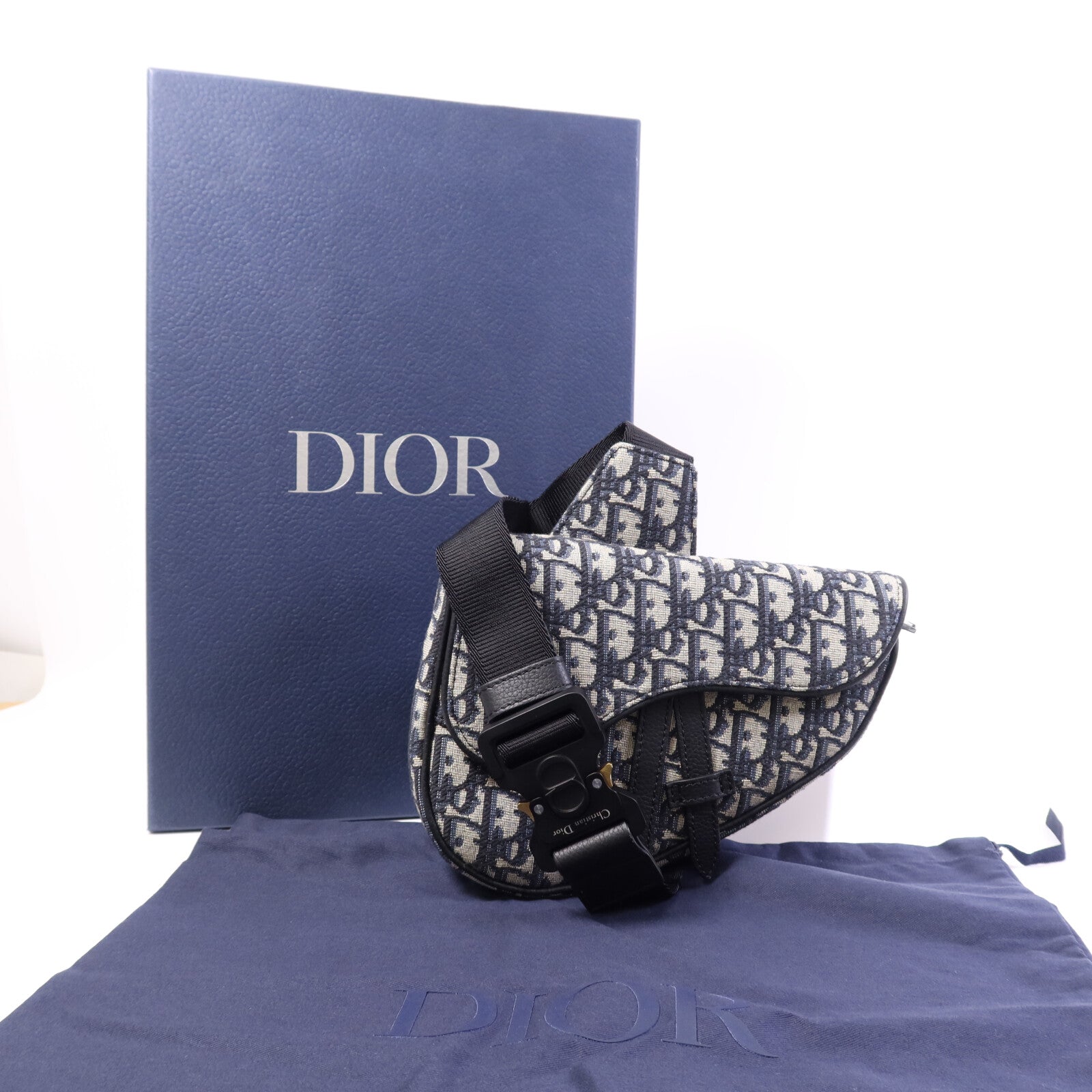 Dior 帆布Mini Saddle Bag銀扣肩背袋