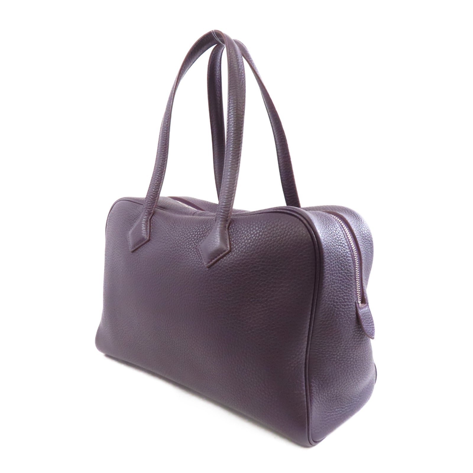 HERMES Clemence皮革Victoria 35銀扣肩背袋Raisin/紫色
