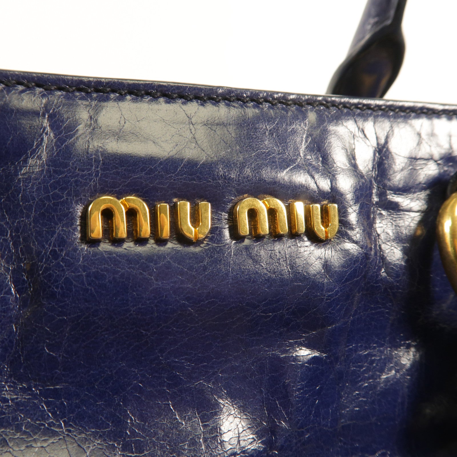 Miu Miu 牛皮皮革2 Way Bag金扣手挽肩背兩用袋藍色