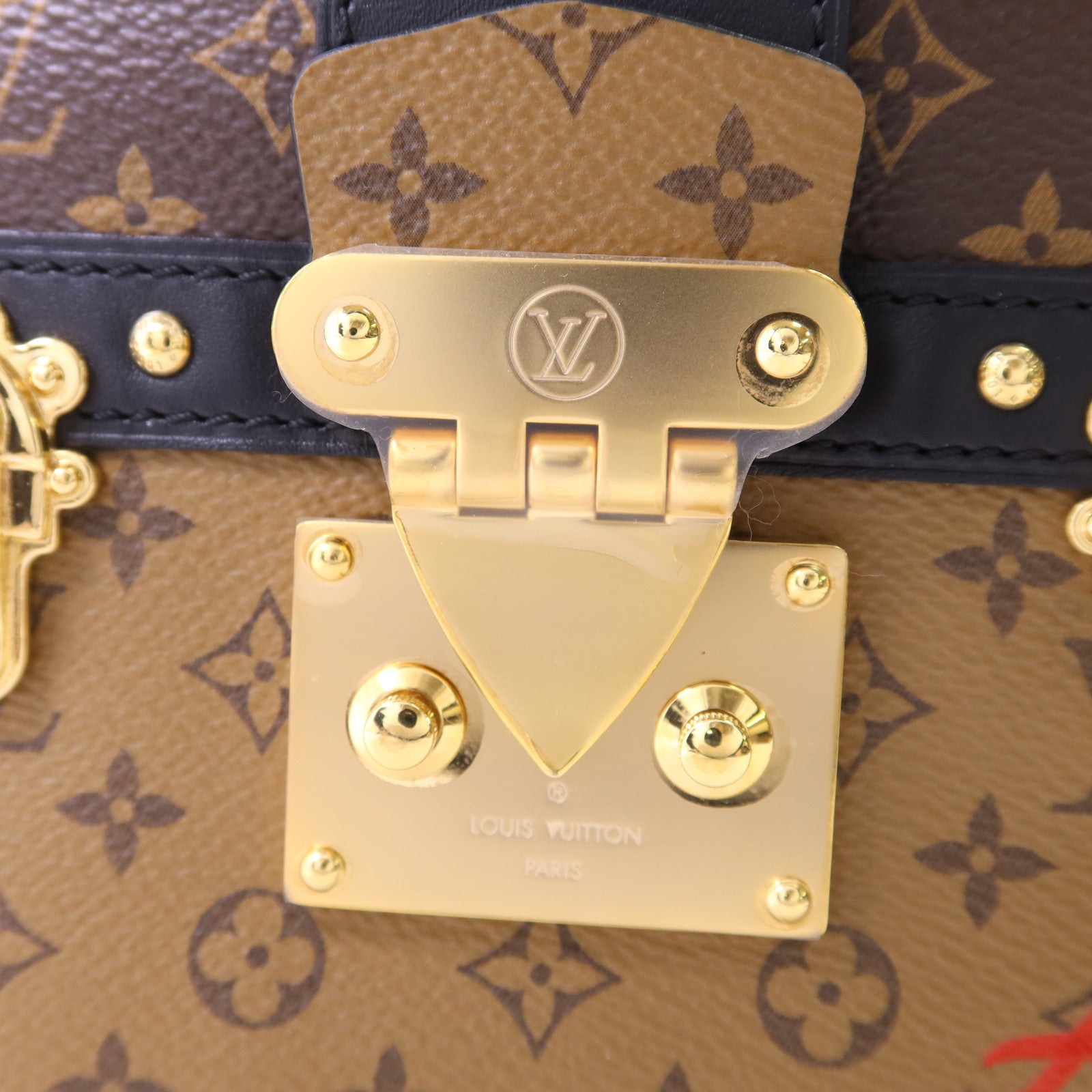 LOUIS VUITTON 【激減優惠】Monogram Reverse Trunk Clutch金扣肩背袋棕色